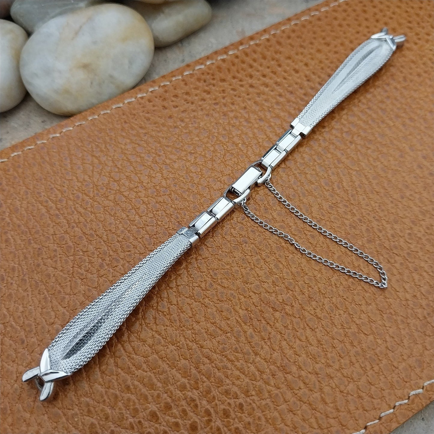 White Gold-Filled Mesh Ladies Speidel Teardrop Unused 1960s Vintage Watch Band