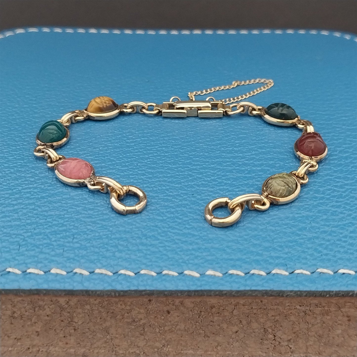 Vintage Kreisler Carved Stone Scarab & Gold-Filled Womens 1960s Watch Band nos