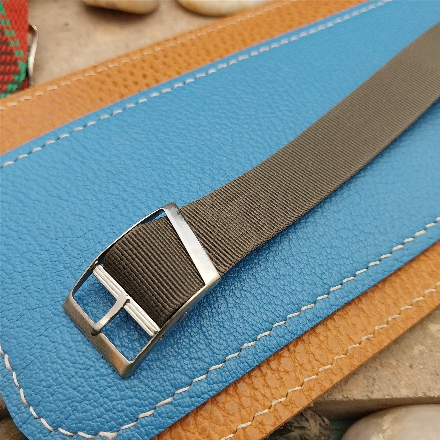 Vintage 17mm Army Green Stiff Nylon Classic Single Pass Unused Watch Band