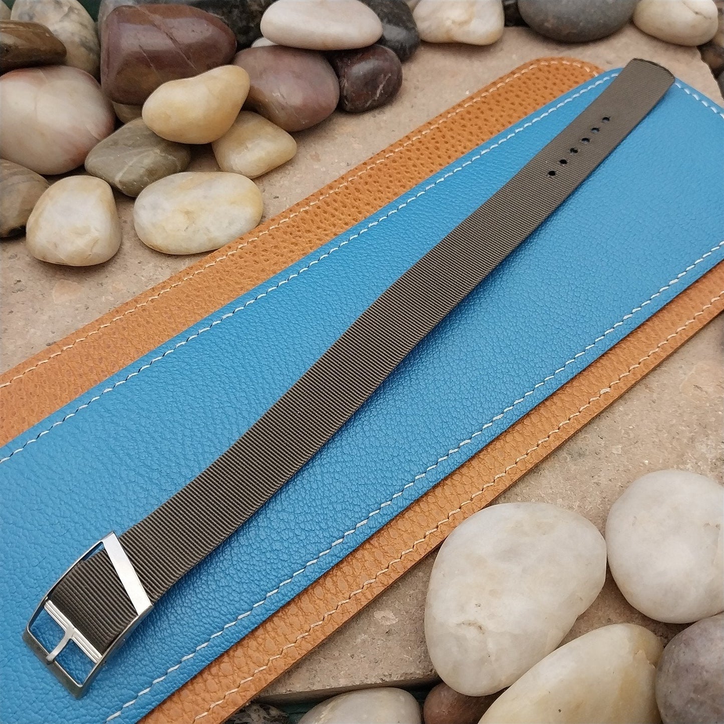 Vintage 17mm Army Green Stiff Nylon Classic Single Pass Unused Watch Band