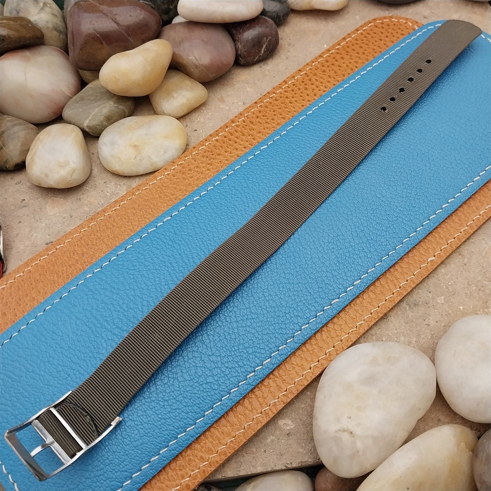 Vintage 17mm Army Green Stiff Nylon Classic Single Pass Unused Watch Band