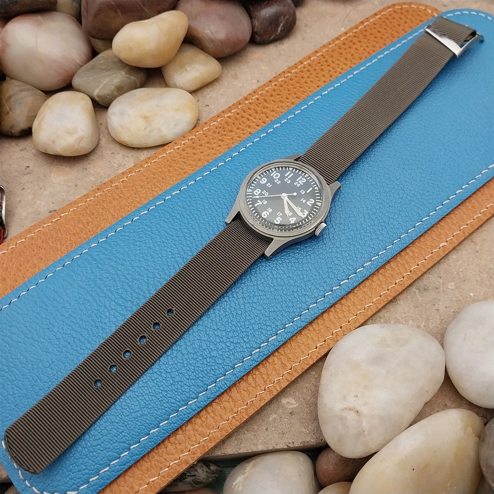 Vintage 17mm Army Green Stiff Nylon Classic Single Pass Unused Watch Band