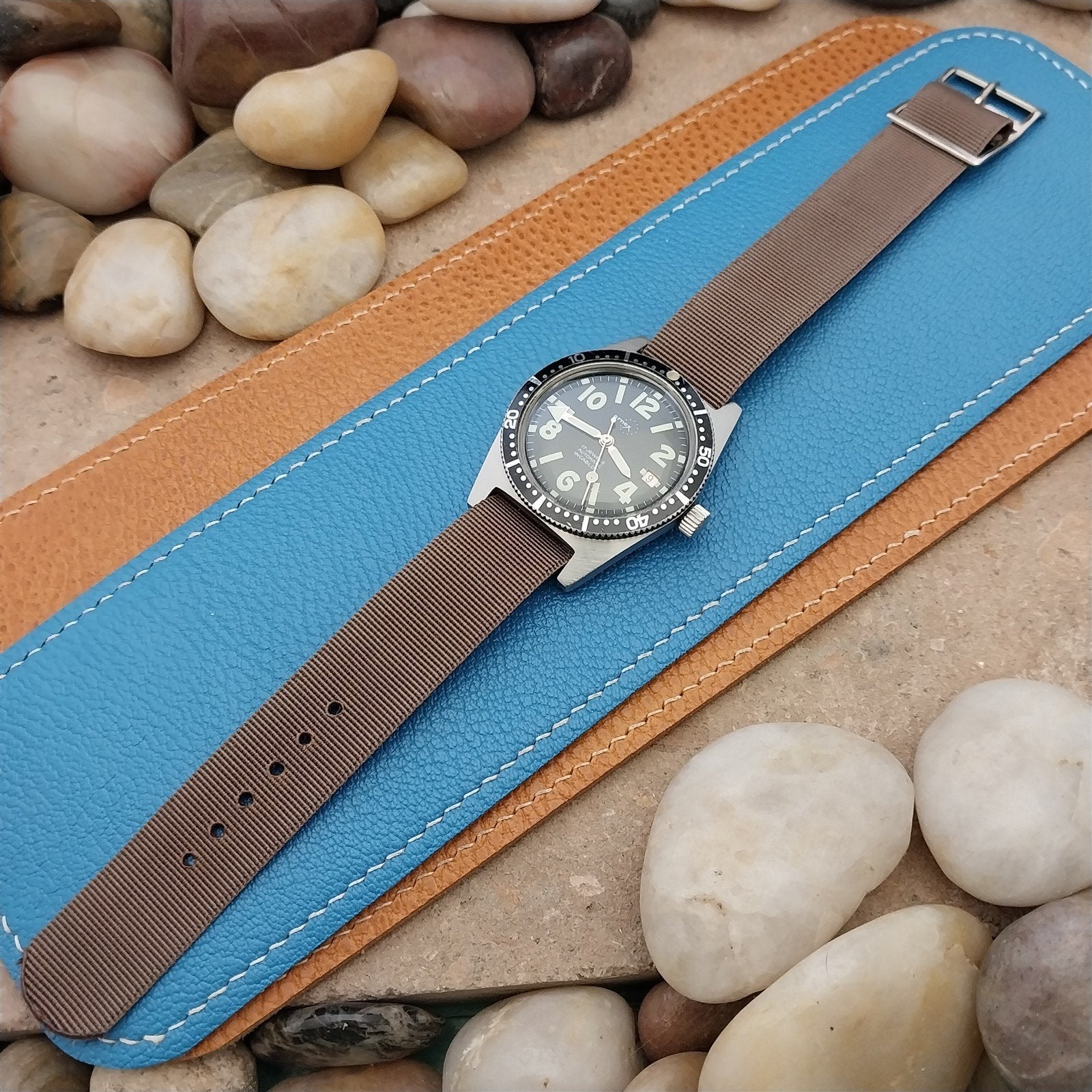 Vintage 19mm Brown Nylon Classic Single Pass nos Unused 1960s 1970s Watch Band