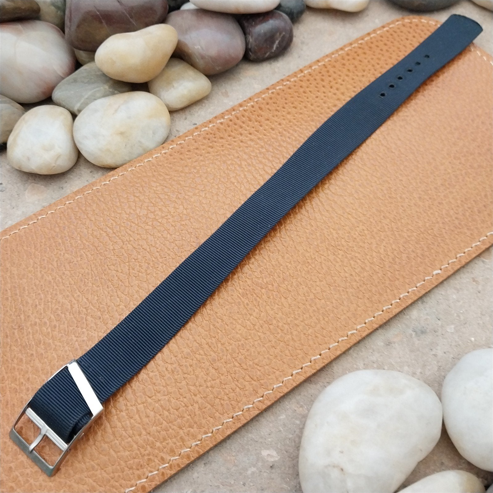 Vintage 17mm Dark Blue Stiff Nylon Classic Single Pass Unused 1970s Watch Band