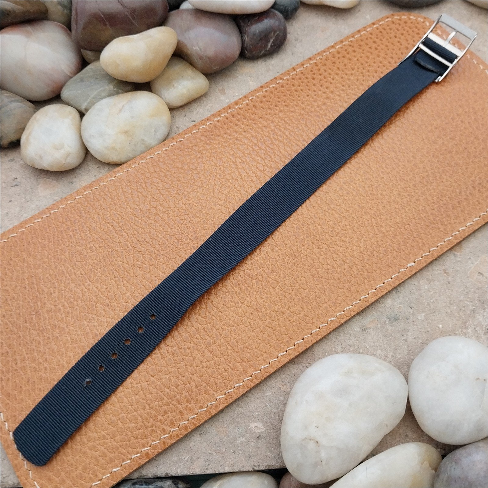 Vintage 17mm Dark Blue Stiff Nylon Classic Single Pass Unused 1970s Watch Band