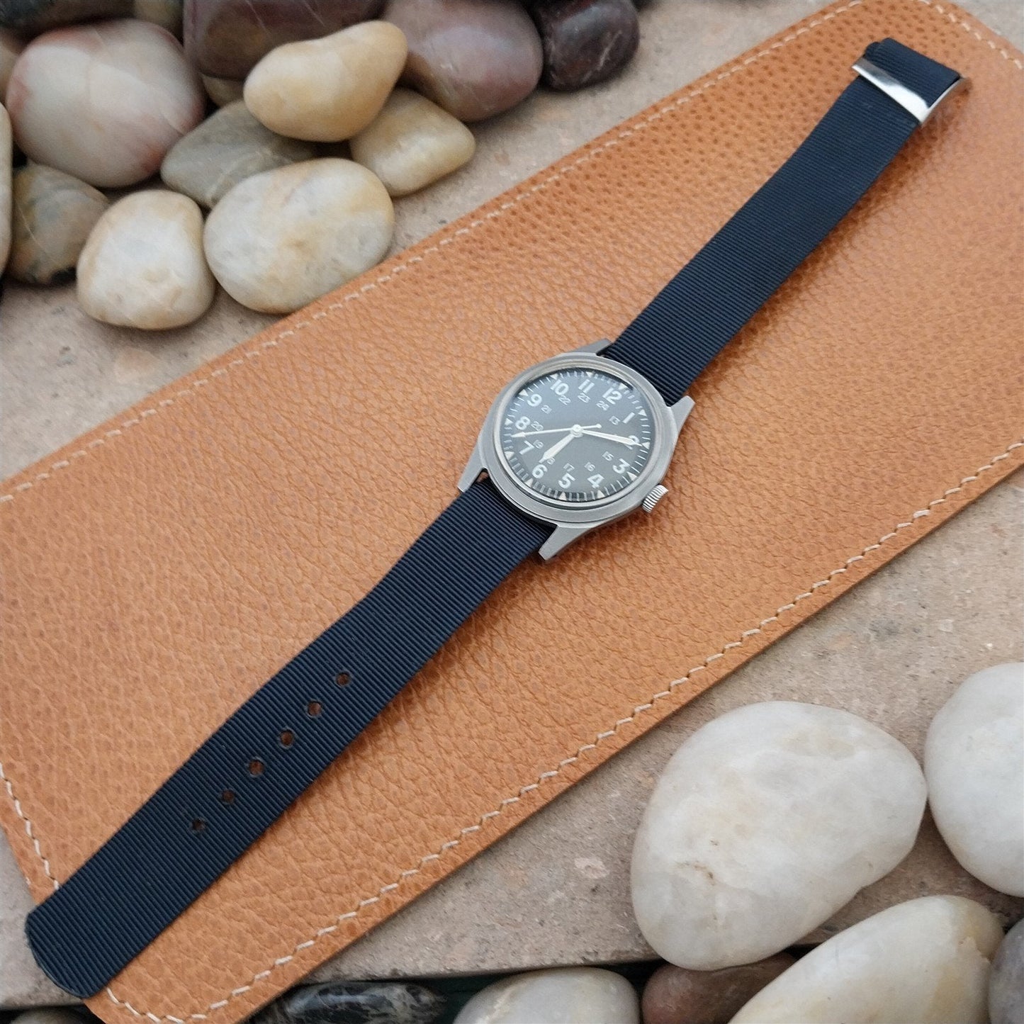 Vintage 17mm Dark Blue Stiff Nylon Classic Single Pass Unused 1970s Watch Band