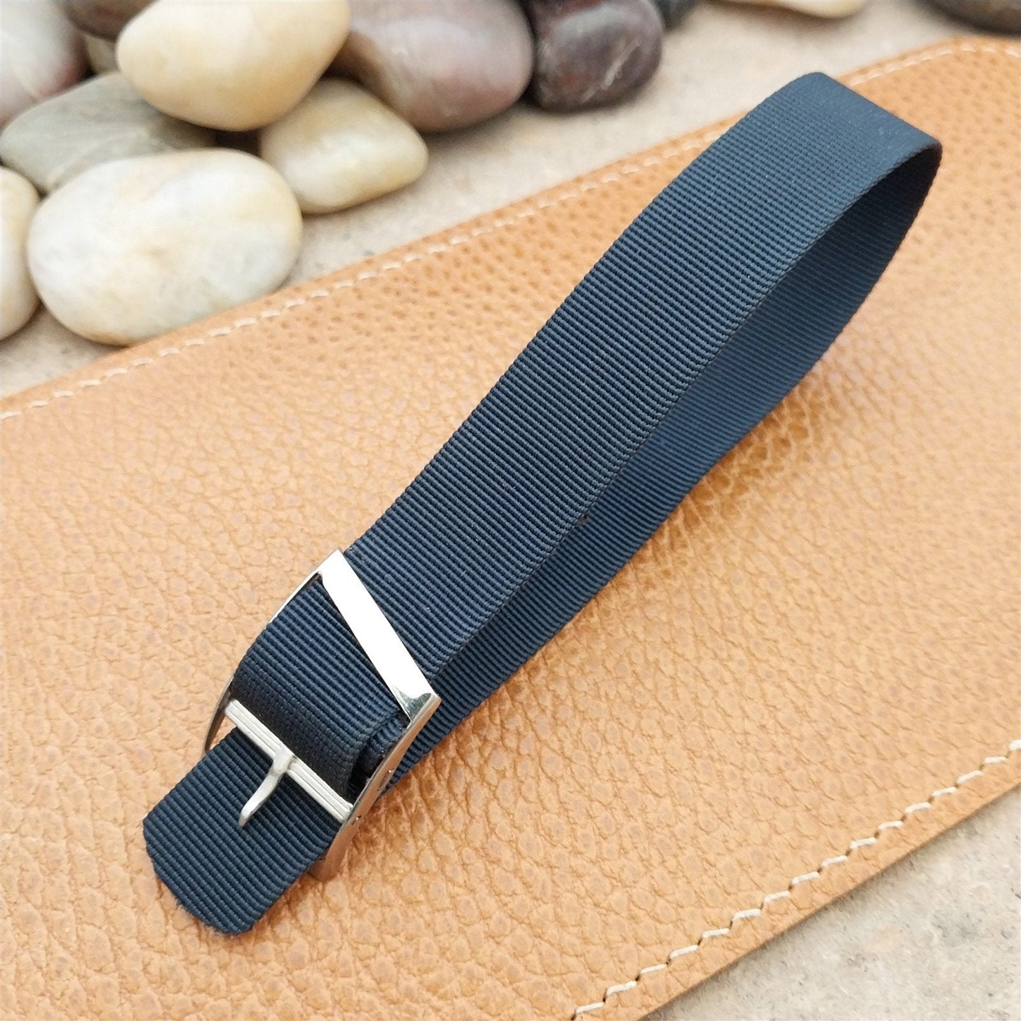 Vintage 17mm Dark Blue Stiff Nylon Classic Single Pass Unused 1970s Watch Band