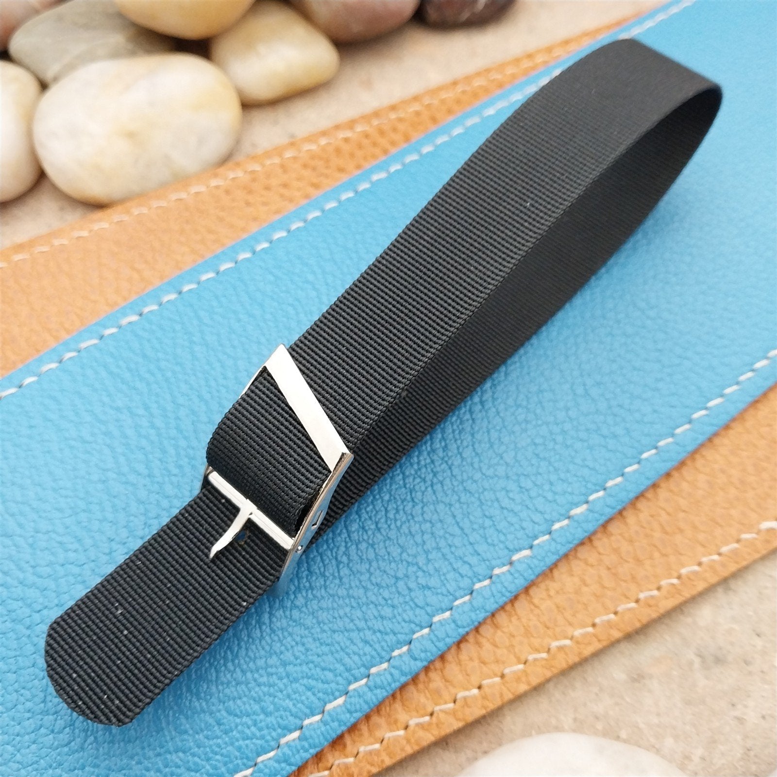 Vintage 16.5mm Black Stiff Nylon Classic Single Pass NOS Unused 1970s Watch Band