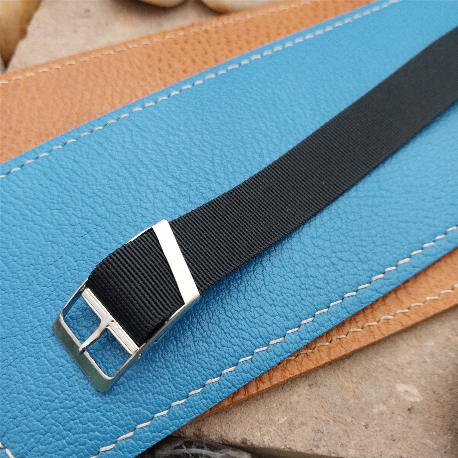 Vintage 16.5mm Black Stiff Nylon Classic Single Pass NOS Unused 1970s Watch Band
