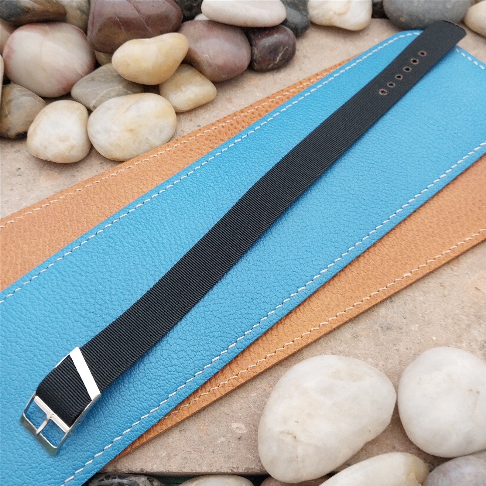 Vintage 16.5mm Black Stiff Nylon Classic Single Pass NOS Unused 1970s Watch Band