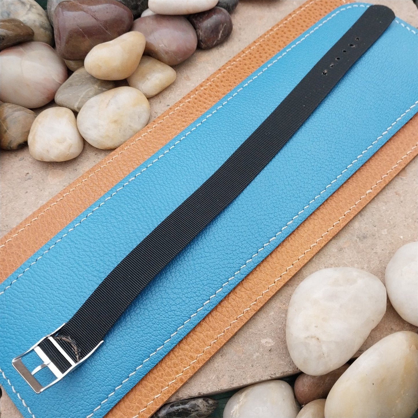 Vintage 16.5mm Black Stiff Nylon Classic Single Pass NOS Unused 1970s Watch Band