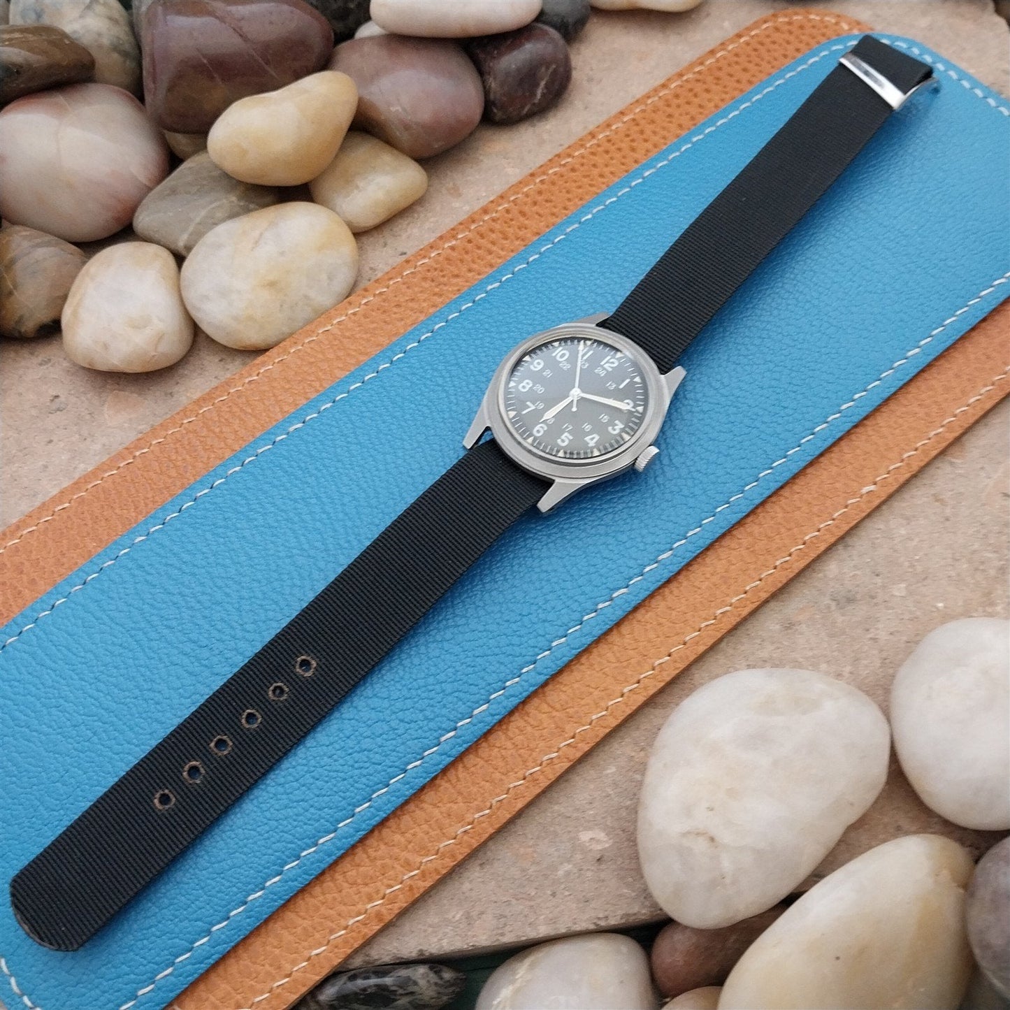 Vintage 16.5mm Black Stiff Nylon Classic Single Pass NOS Unused 1970s Watch Band