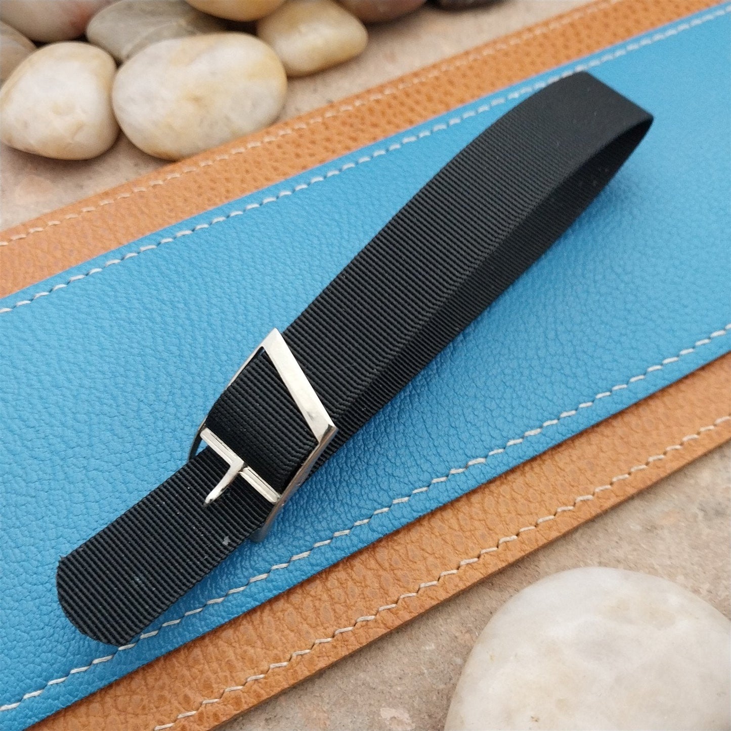 Vintage 16mm Black Stiff Nylon Classic Single Pass Unused NOS 1970s Watch Band