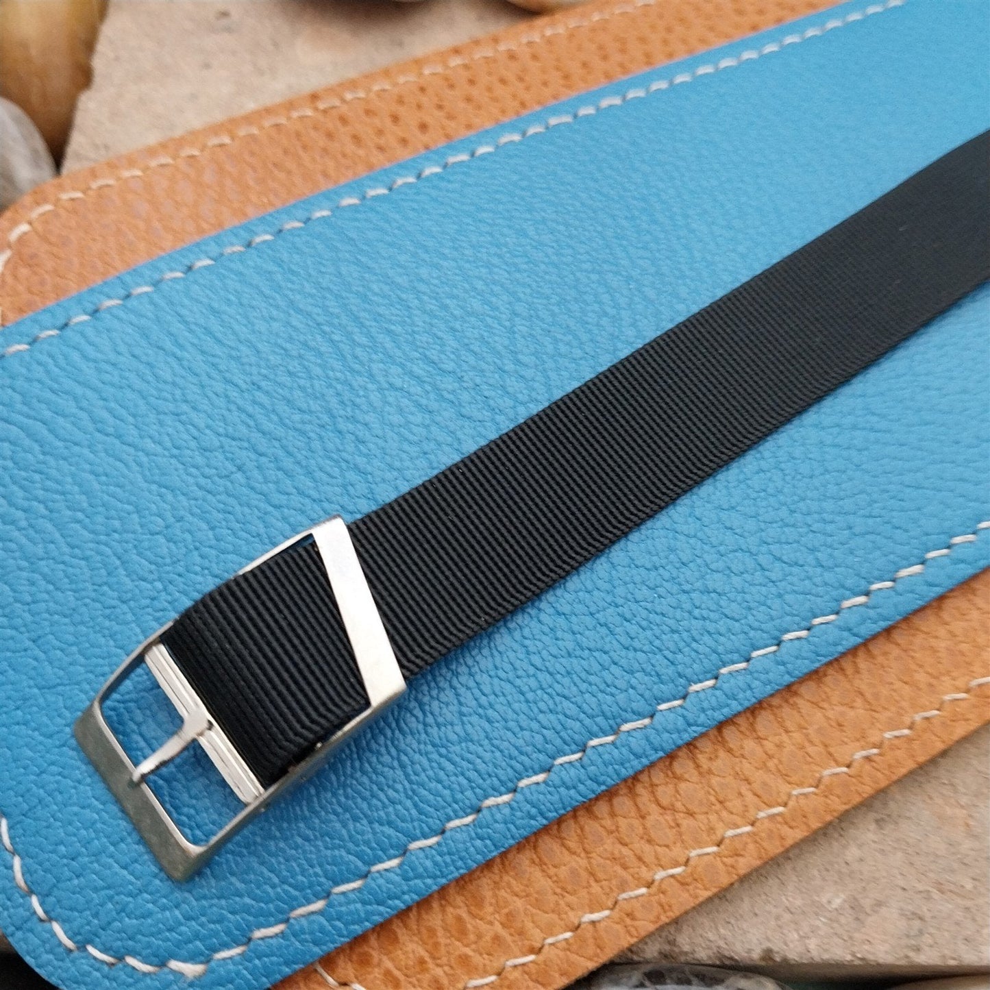 Vintage 16mm Black Stiff Nylon Classic Single Pass Unused NOS 1970s Watch Band