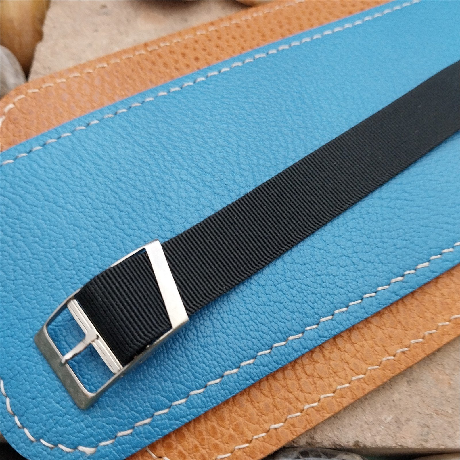 Vintage 16mm Black Stiff Nylon Classic Single Pass Unused NOS 1970s Watch Band