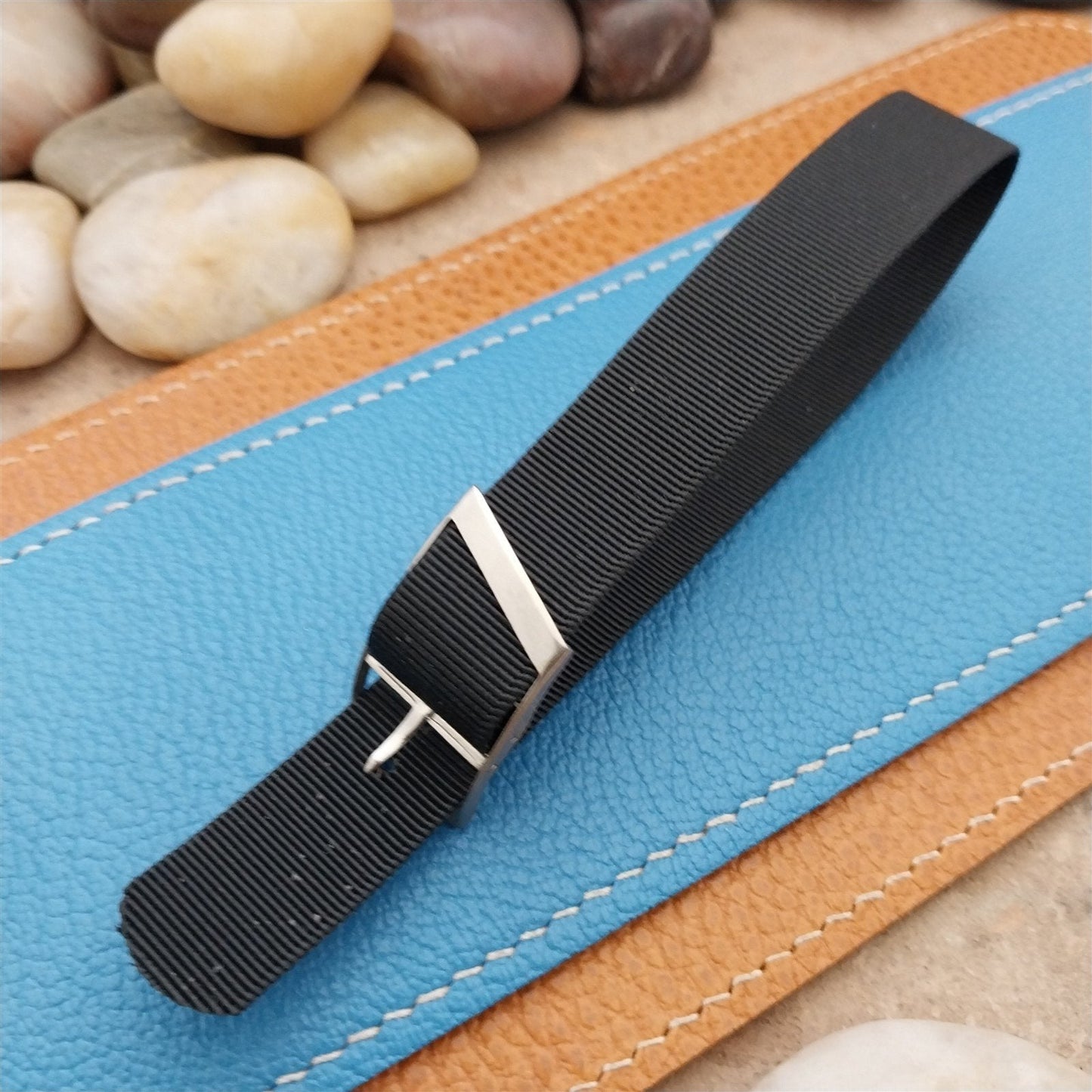 Vintage 5/8" Black Stiff Nylon Classic Single Pass Unused NOS 1970s Watch Band