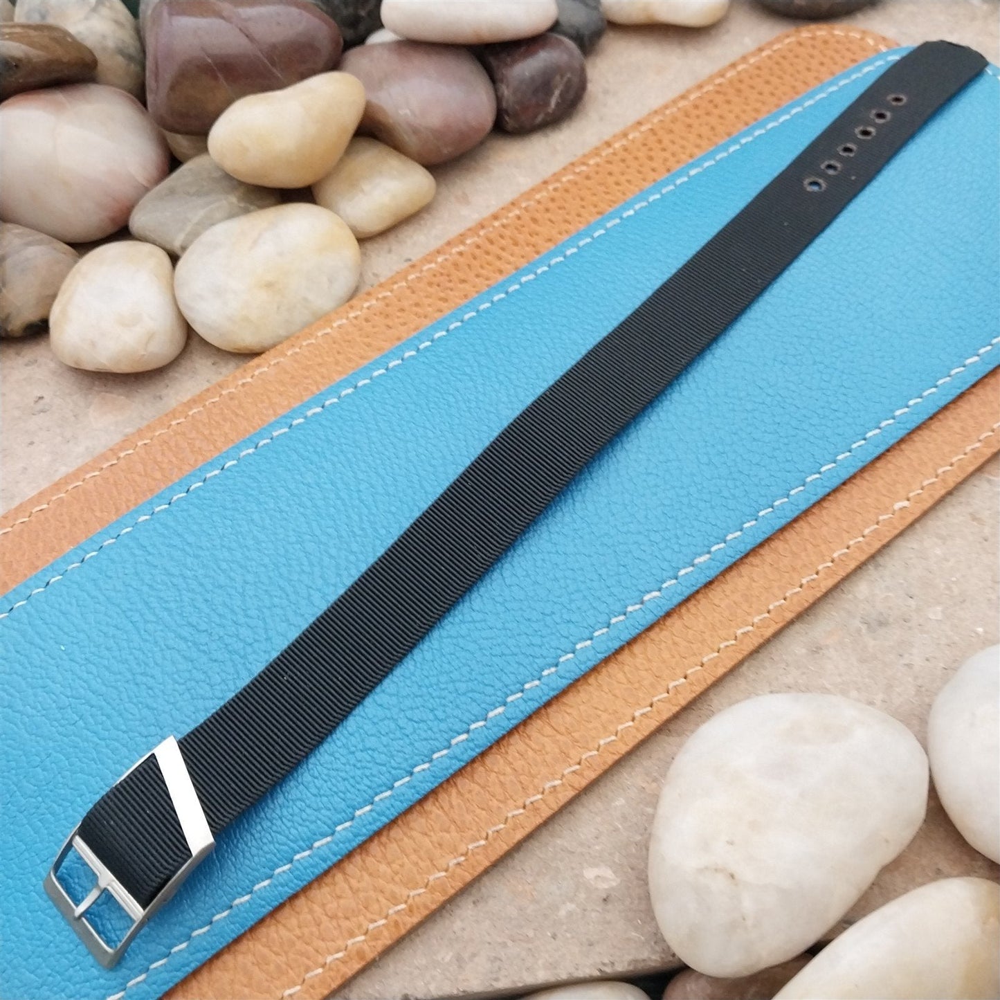 Vintage 5/8" Black Stiff Nylon Classic Single Pass Unused NOS 1970s Watch Band