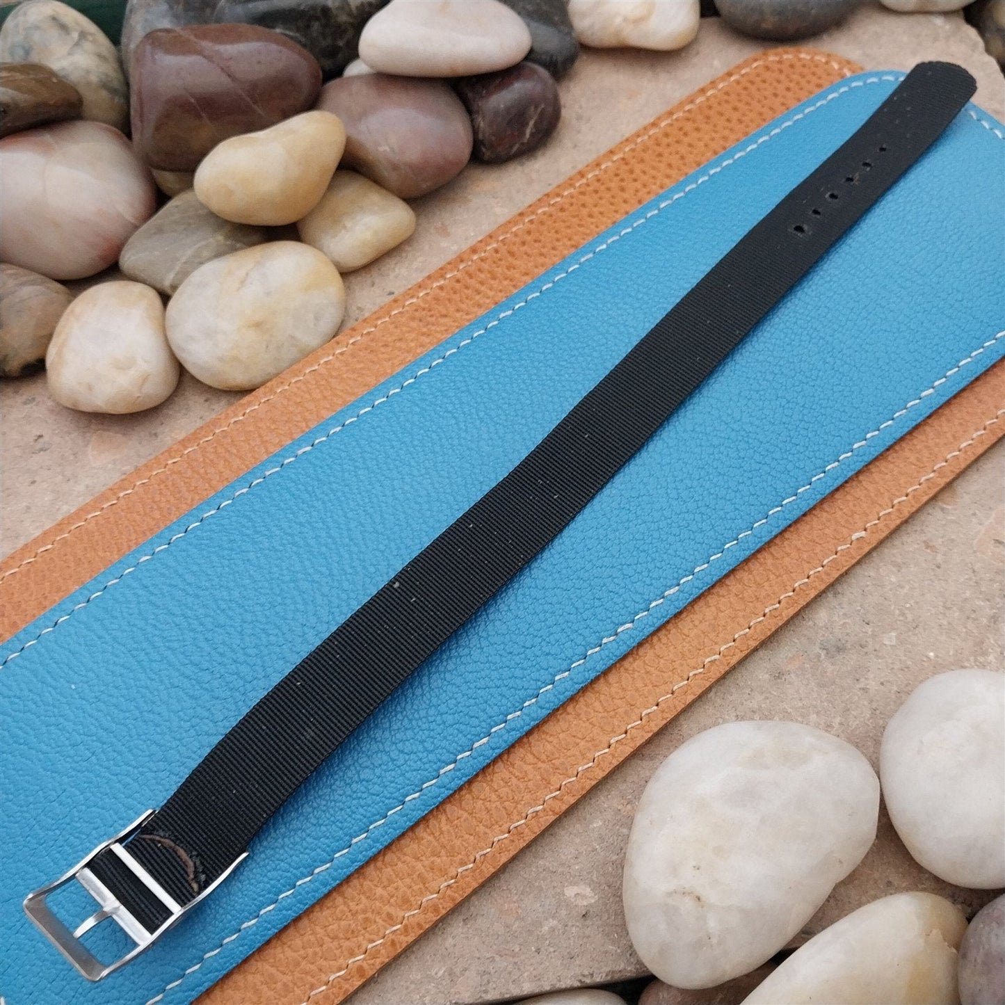 Vintage 5/8" Black Stiff Nylon Classic Single Pass Unused NOS 1970s Watch Band