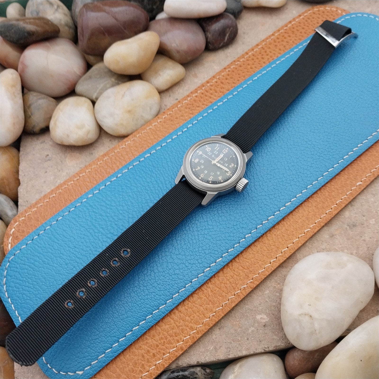 Vintage 5/8" Black Stiff Nylon Classic Single Pass Unused NOS 1970s Watch Band