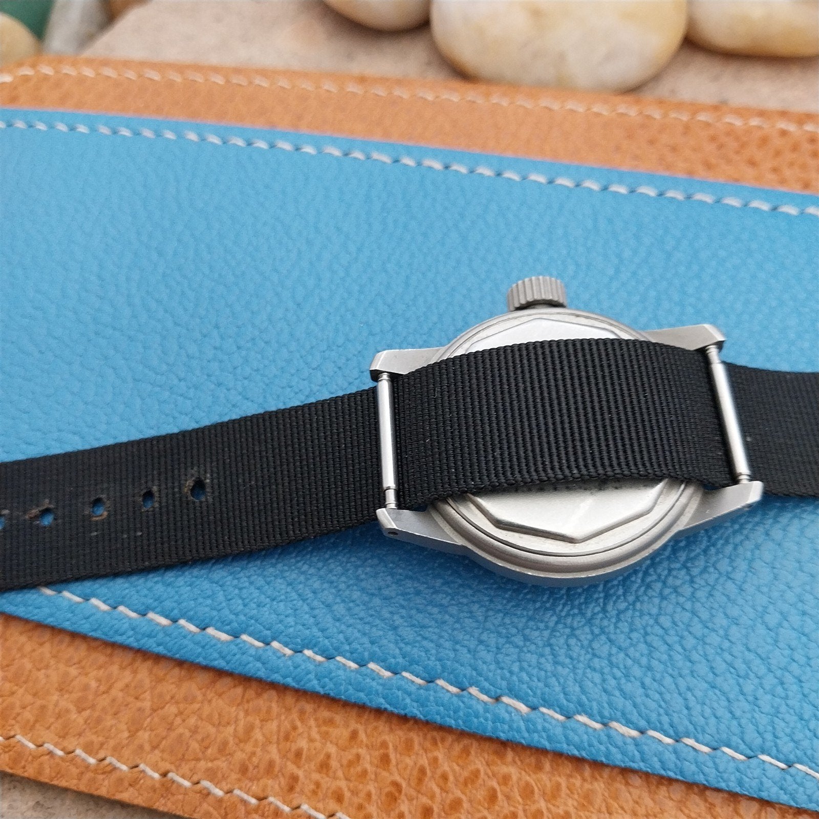 Vintage 5/8" Black Stiff Nylon Classic Single Pass Unused NOS 1970s Watch Band