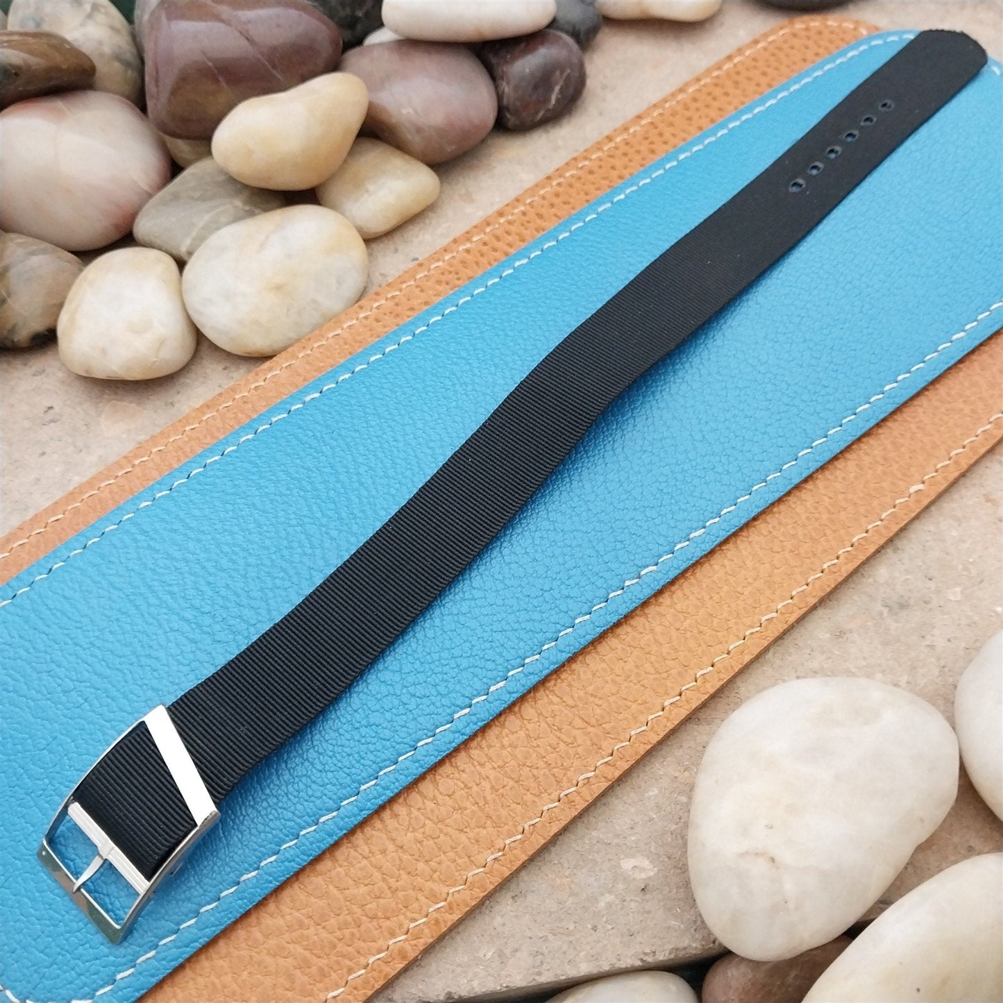 Vintage 17.4mm Black Nylon Classic Single Pass NOS Unused 1970s Watch Band