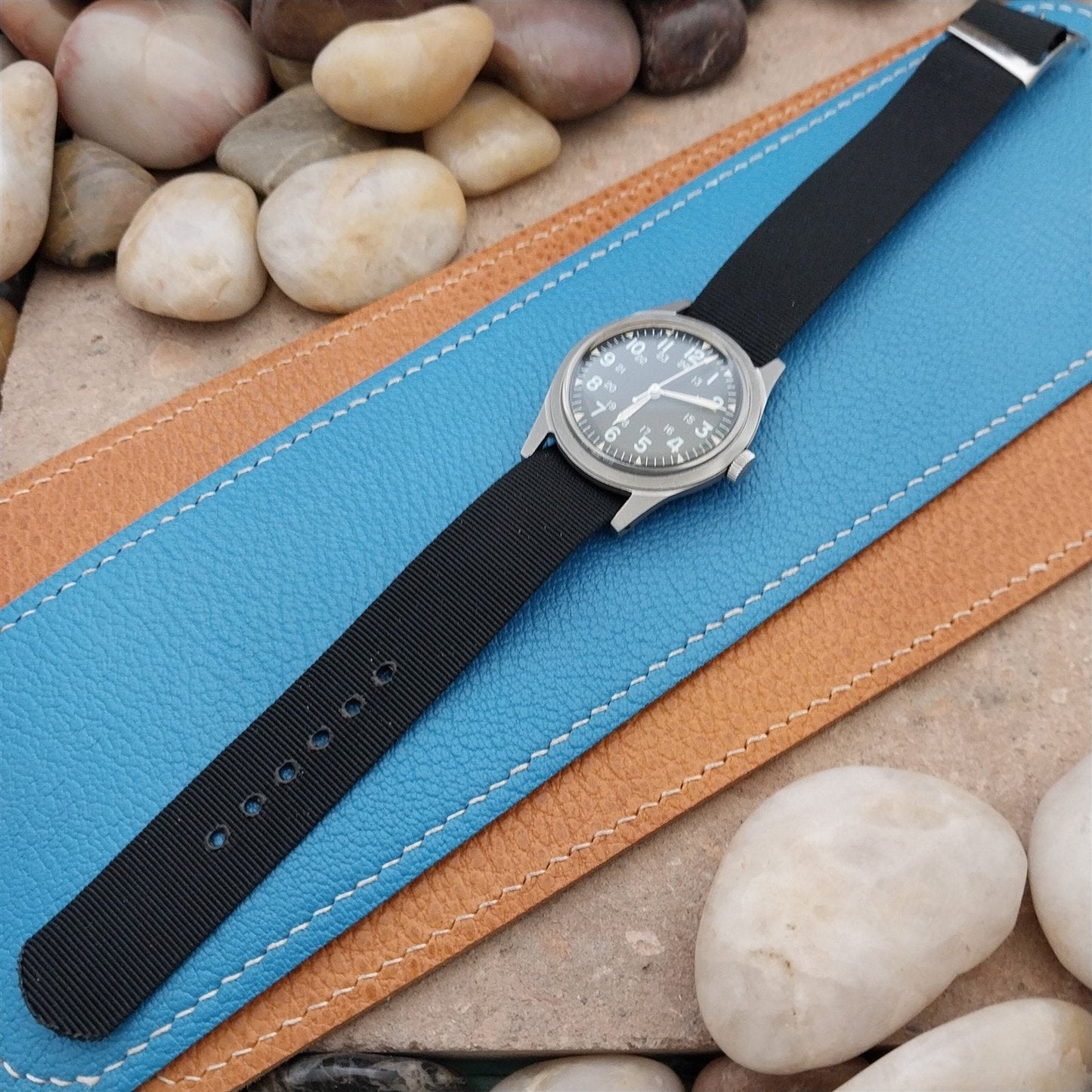 Vintage 17.4mm Black Nylon Classic Single Pass NOS Unused 1970s Watch Band