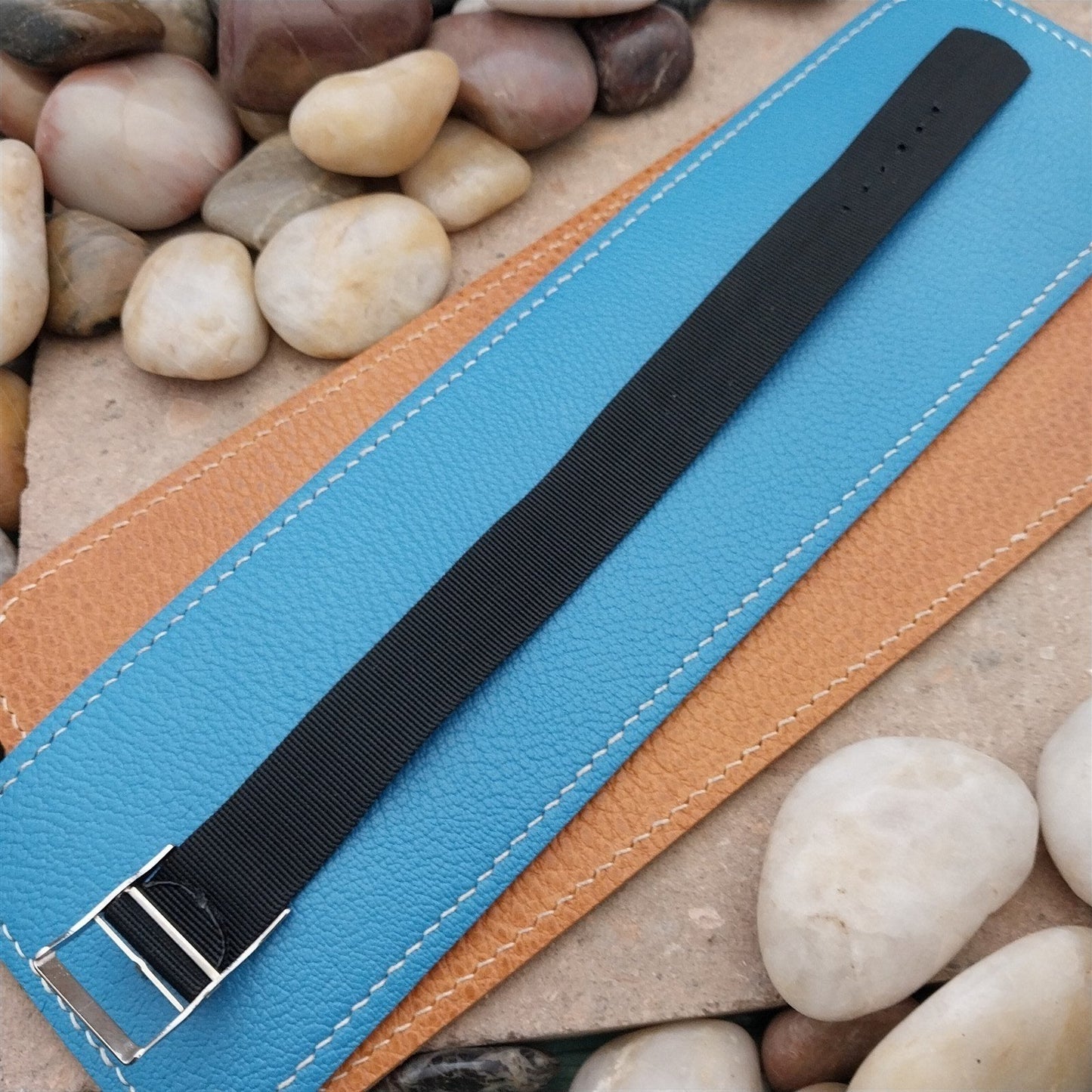 Vintage 18.3mm Black Stiff Nylon Classic Single Pass NOS Unused 1970s Watch Band