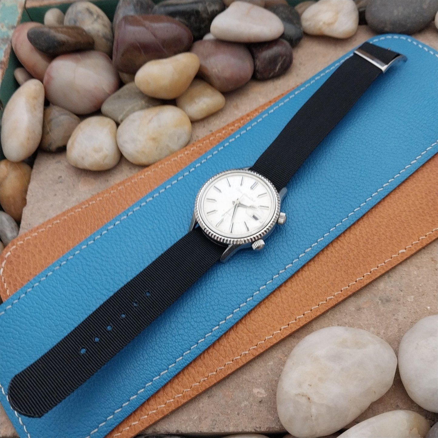 Vintage 18.3mm Black Stiff Nylon Classic Single Pass NOS Unused 1970s Watch Band