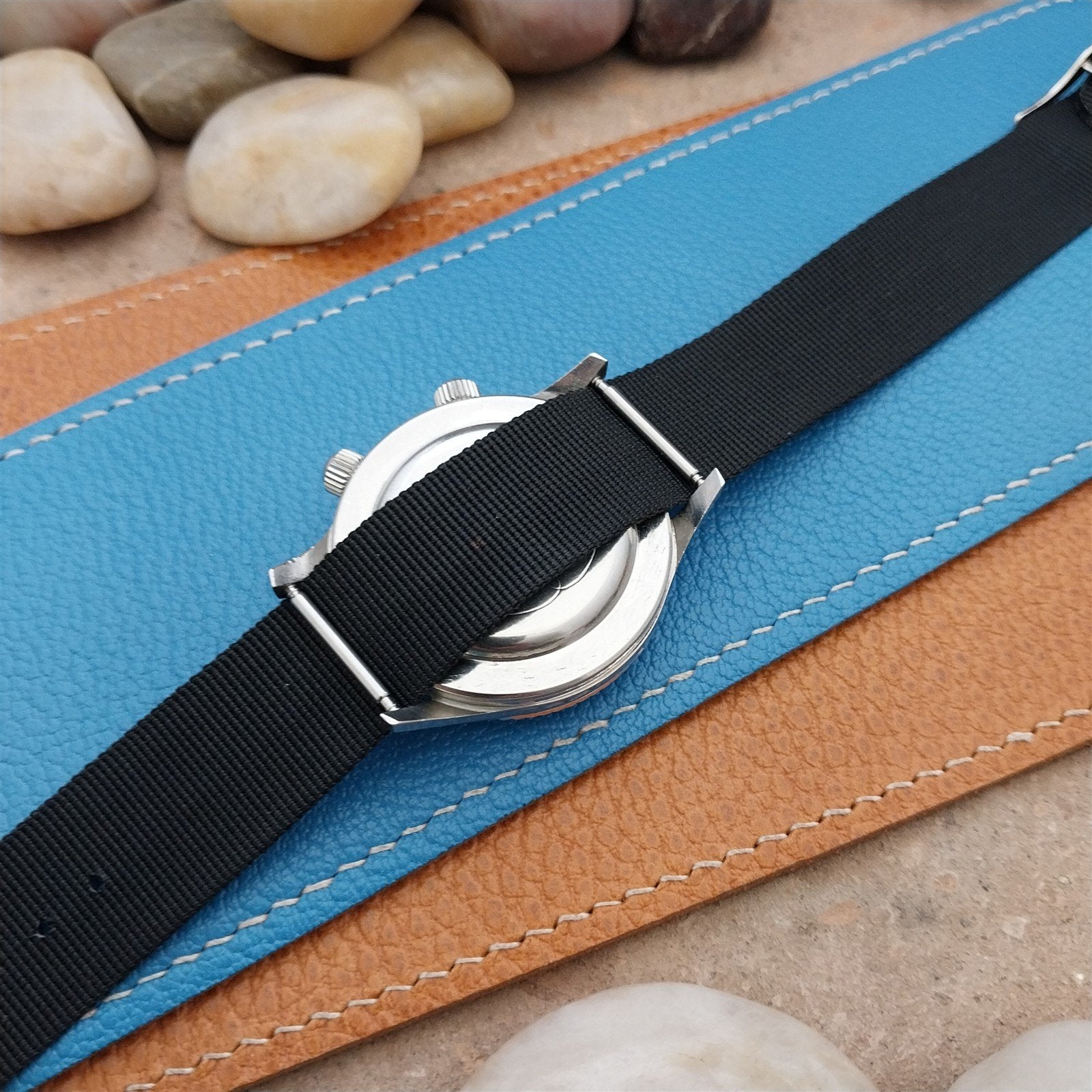 Vintage 18.3mm Black Stiff Nylon Classic Single Pass NOS Unused 1970s Watch Band
