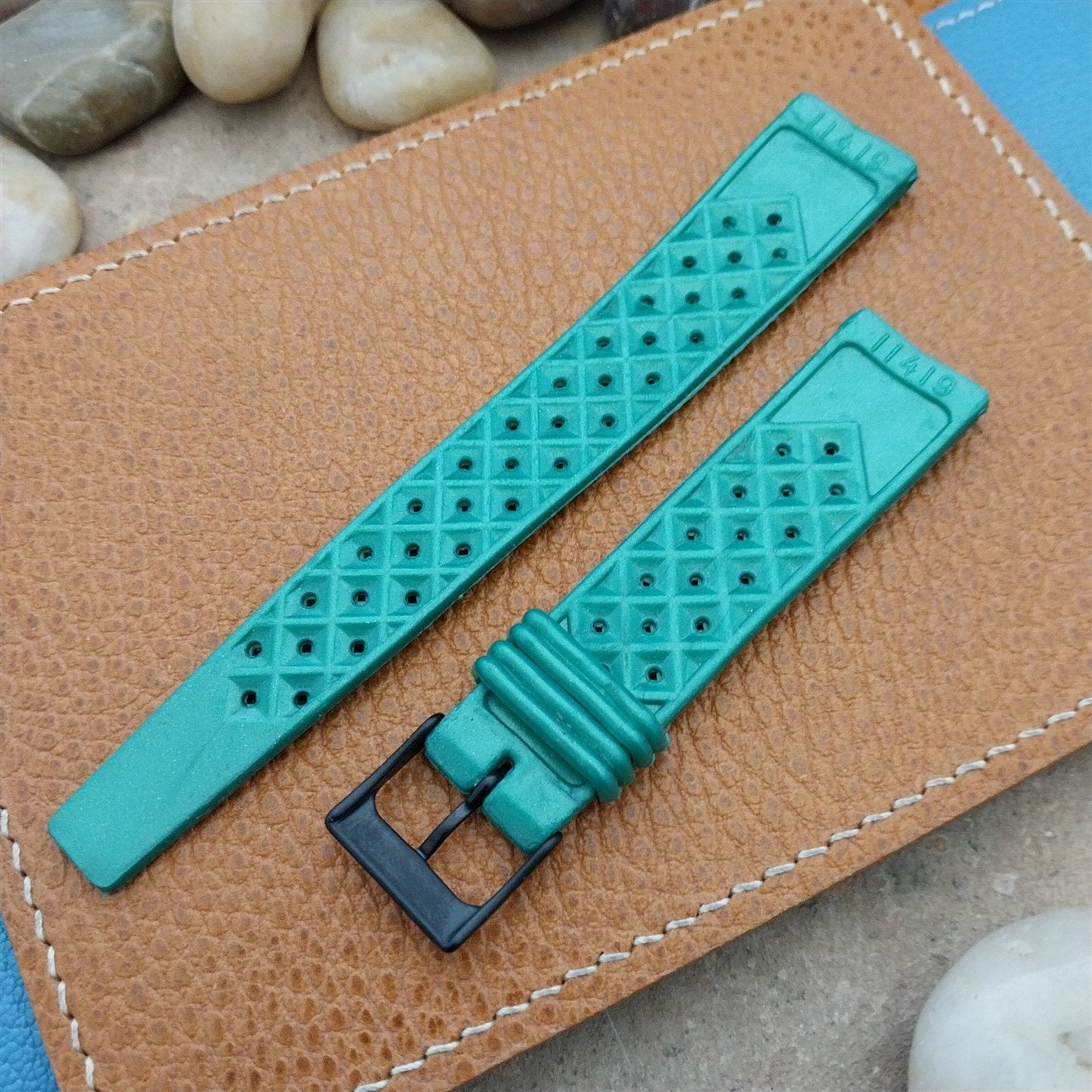 Vintage 19mm Green Basketweave Classic SkinDiver 1960s Unused nos Watch Band
