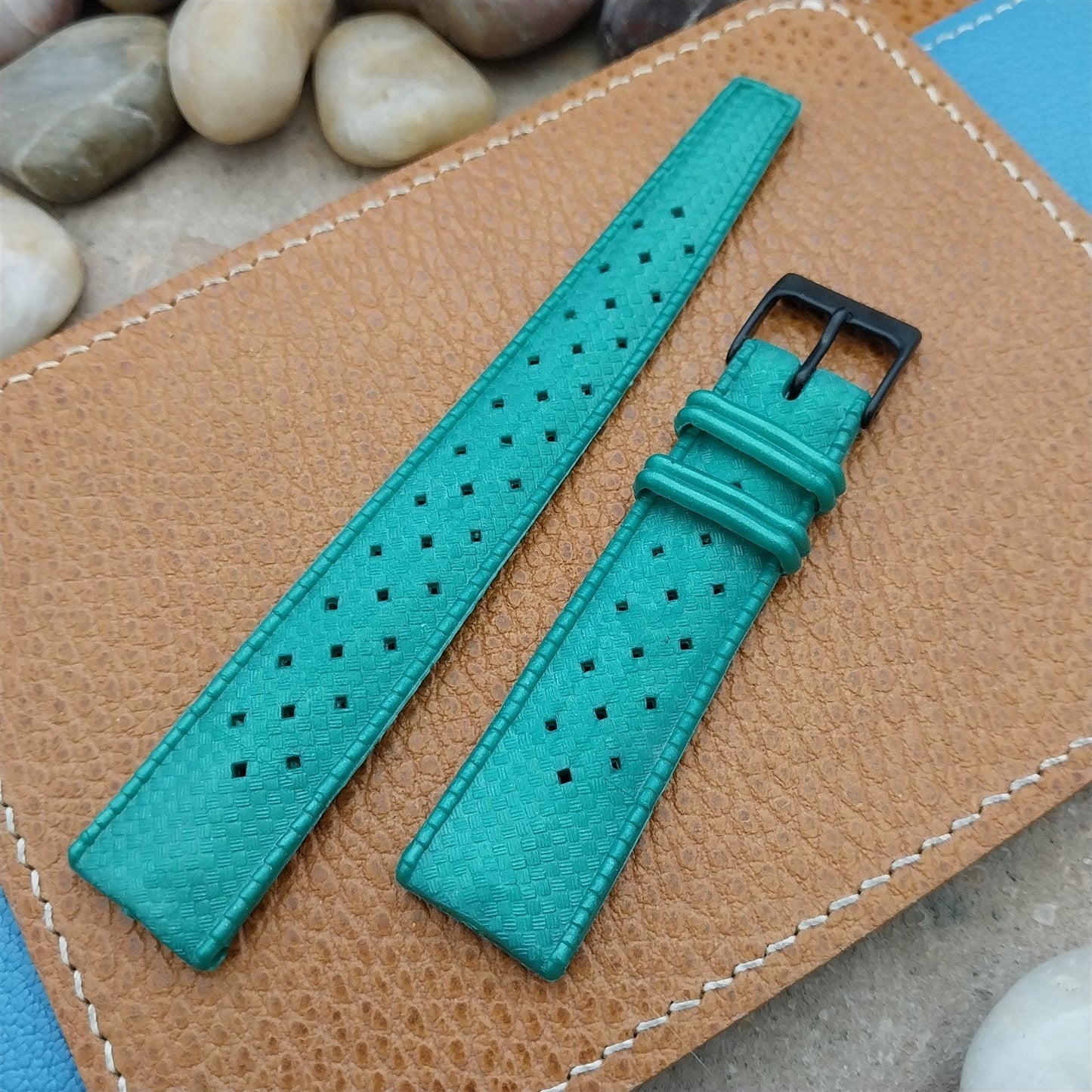 Vintage 19mm Green Basketweave Classic SkinDiver 1960s Unused nos Watch Band