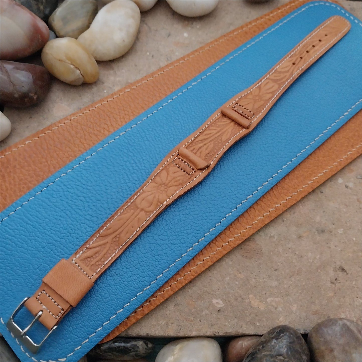 18mm Vintage Risto Natural Leather Classic Cuff nos 1960s Unused Watch Band