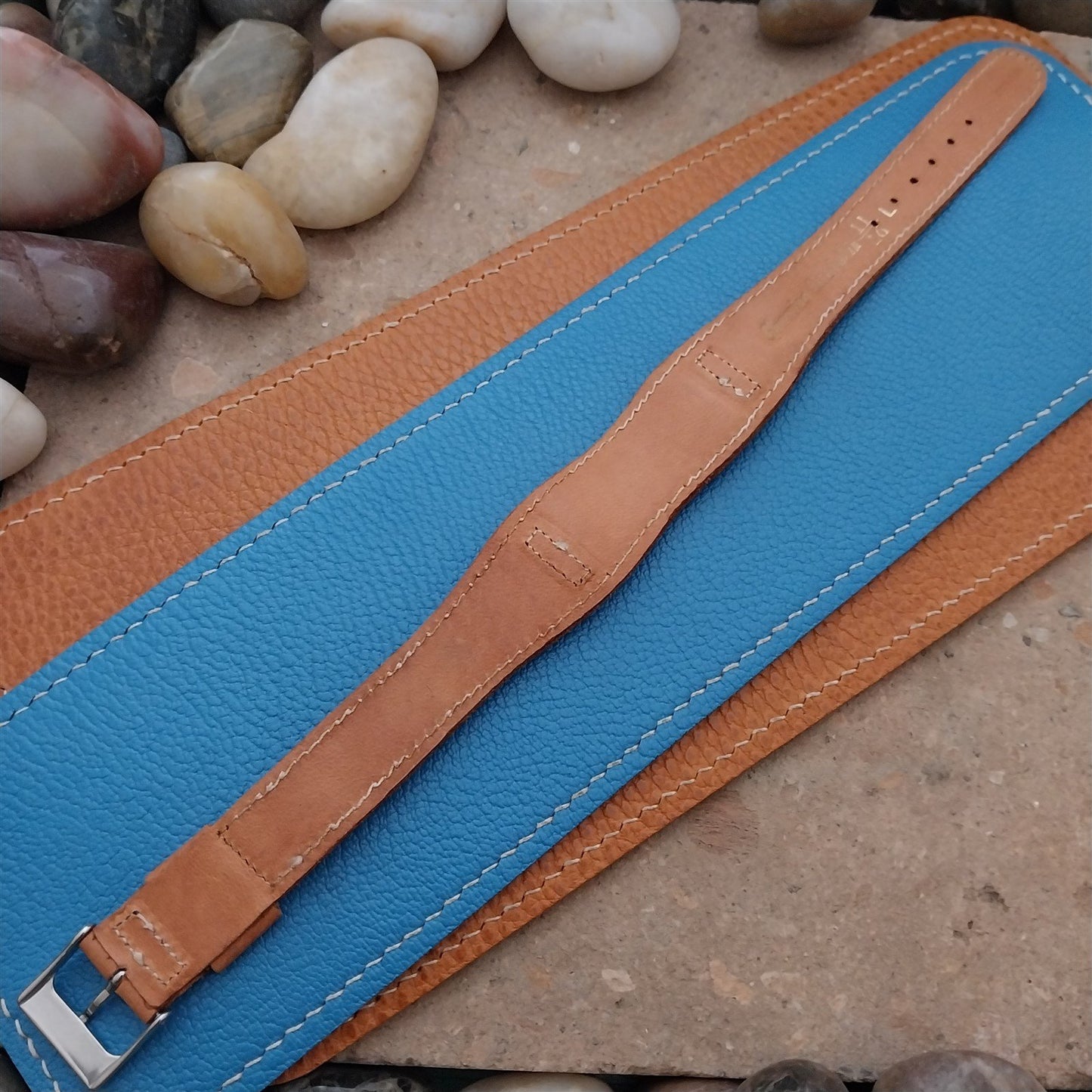 18mm Vintage Risto Natural Leather Classic Cuff nos 1960s Unused Watch Band