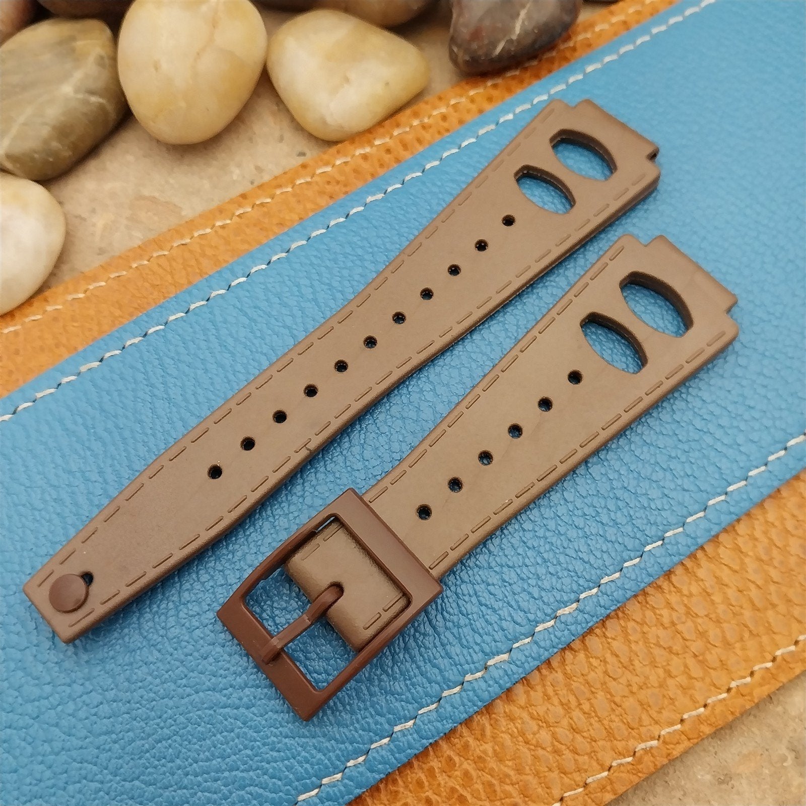 Vintage 16mm RK Swiss Direct Read Jump Hour Brown nos 1970s Rally Watch Band