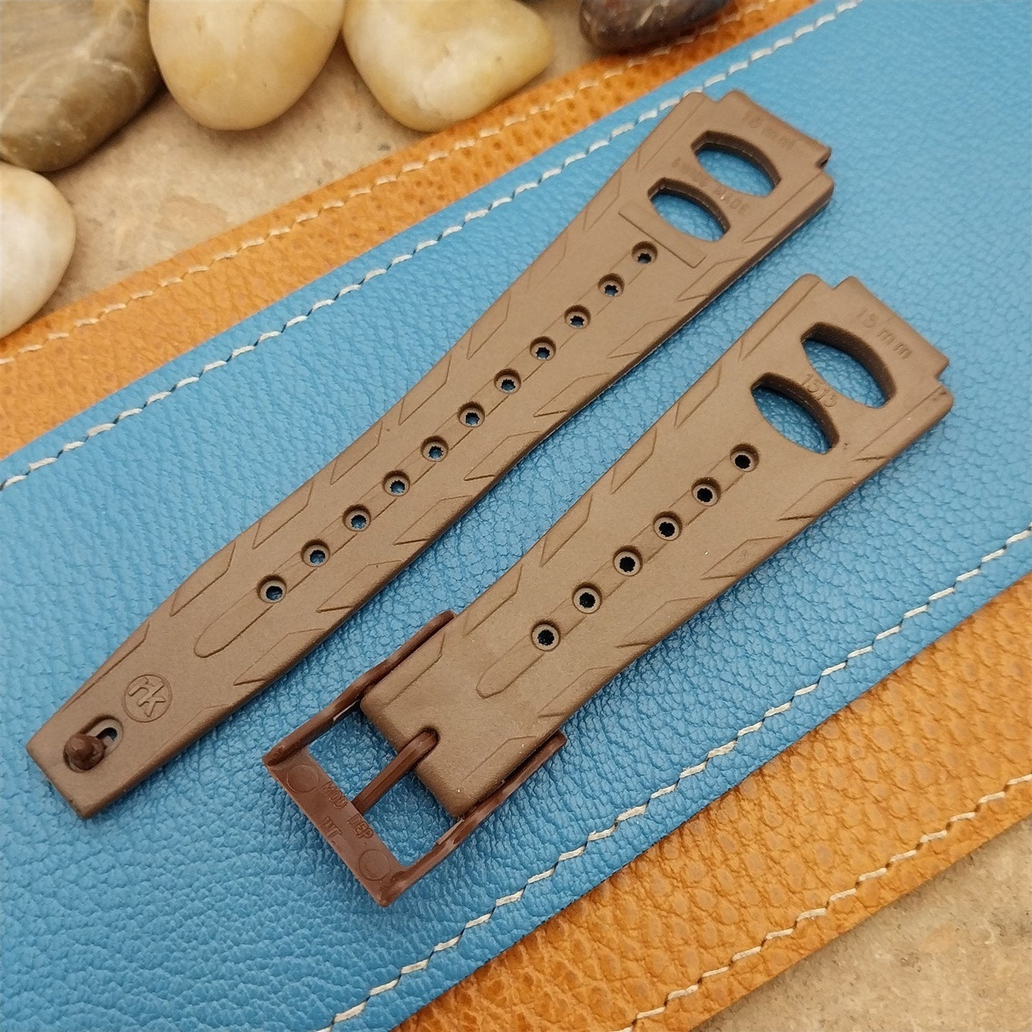 Vintage 16mm RK Swiss Direct Read Jump Hour Brown nos 1970s Rally Watch Band