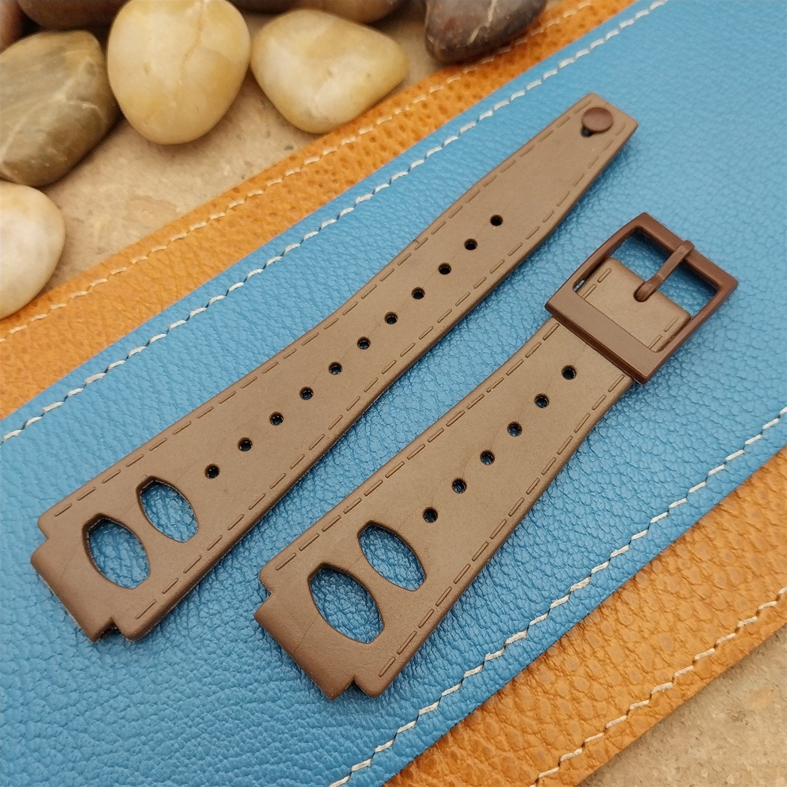 Vintage 16mm RK Swiss Direct Read Jump Hour Brown nos 1970s Rally Watch Band