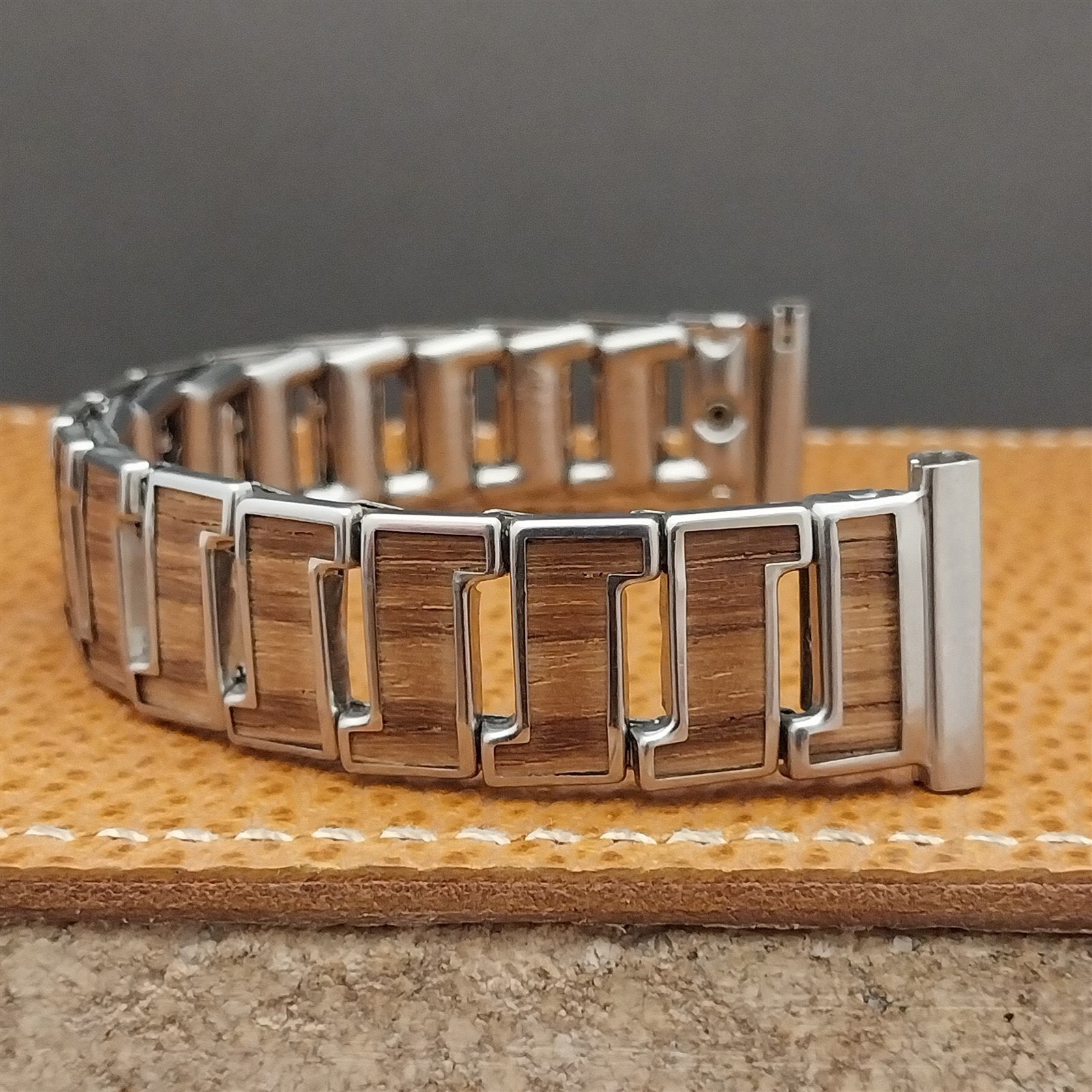 Vintage 19mm 18mm 16mm Admiral Stainless & American Walnut Wood 1950s Watch Band