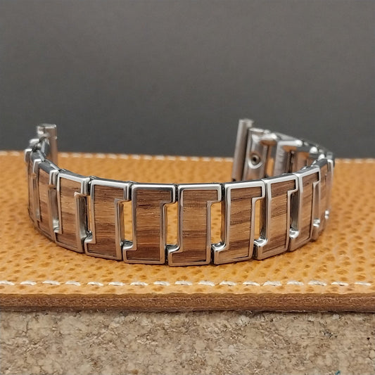 Vintage 19mm 18mm 16mm Admiral Stainless & American Walnut Wood 1950s Watch Band