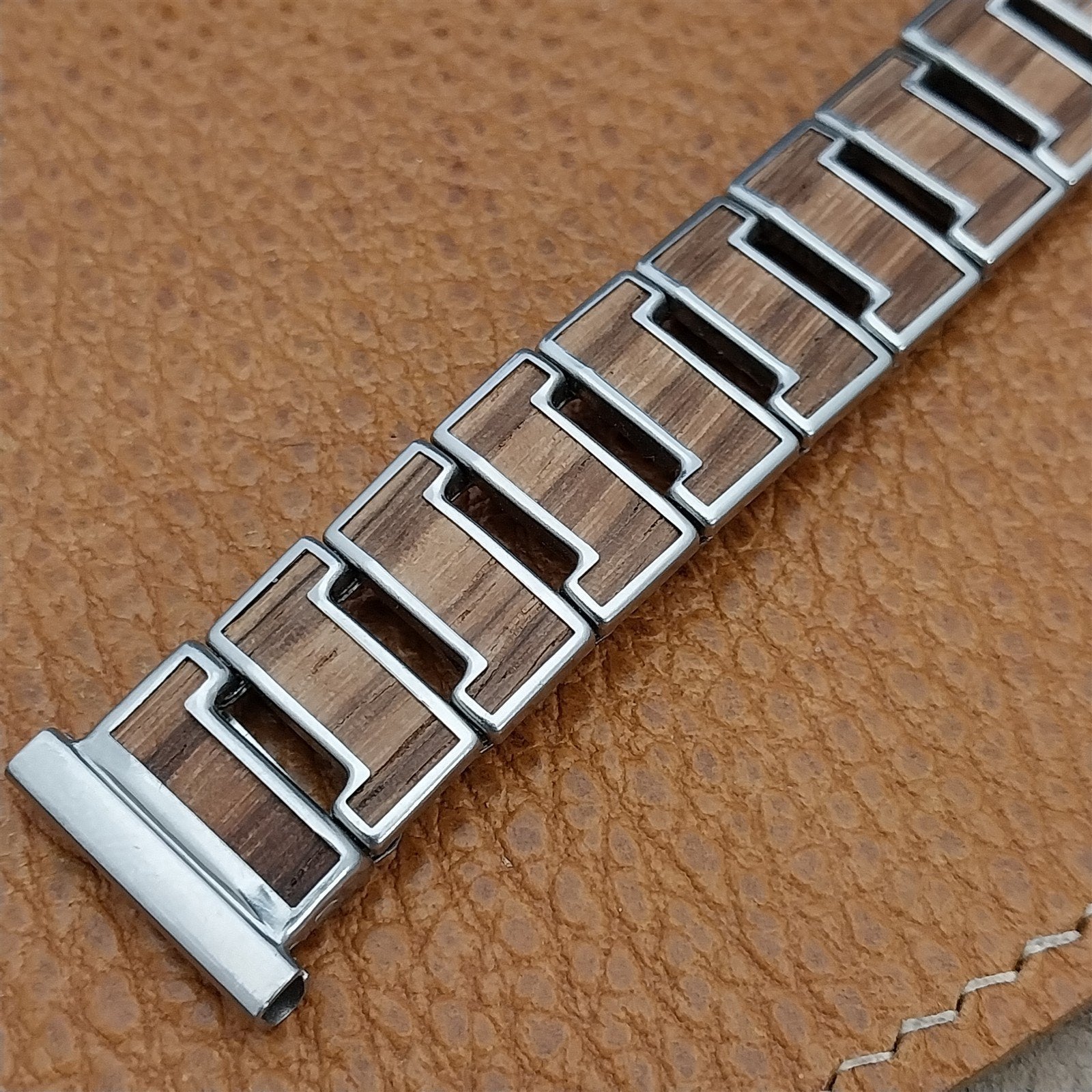 Vintage 19mm 18mm 16mm Admiral Stainless & American Walnut Wood 1950s Watch Band