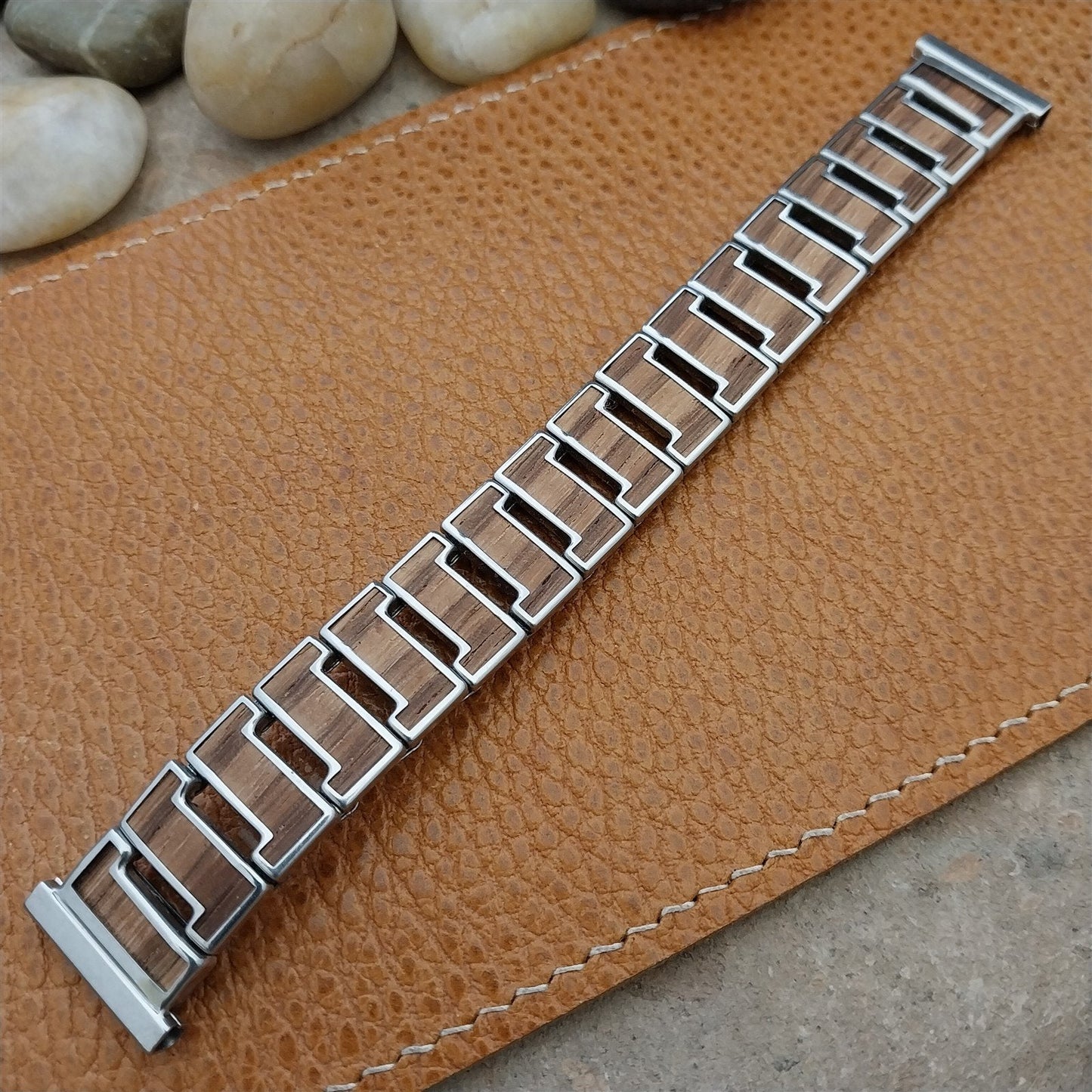 Vintage 19mm 18mm 16mm Admiral Stainless & American Walnut Wood 1950s Watch Band