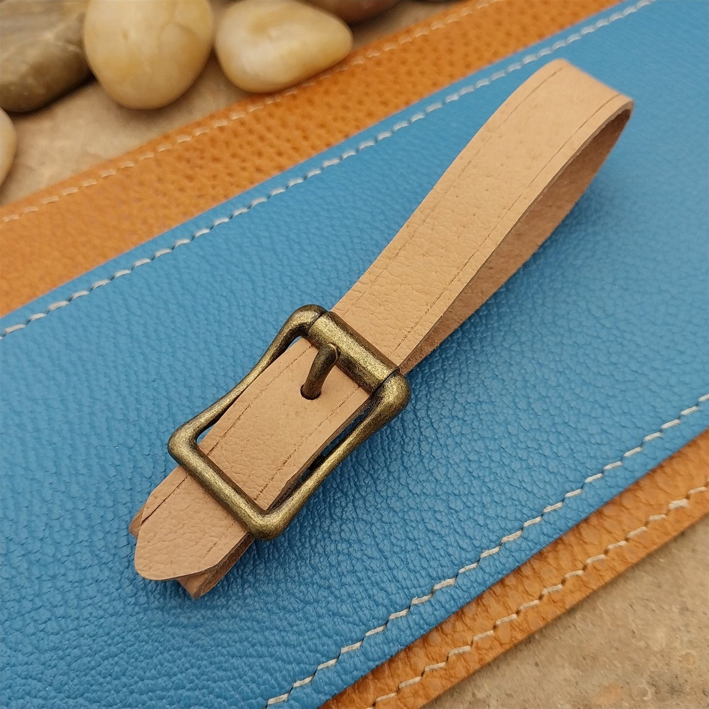 Veg Tanned Pigskin Vintage Pocket Watch Fob Strap & Antique Finish Solid Buckle