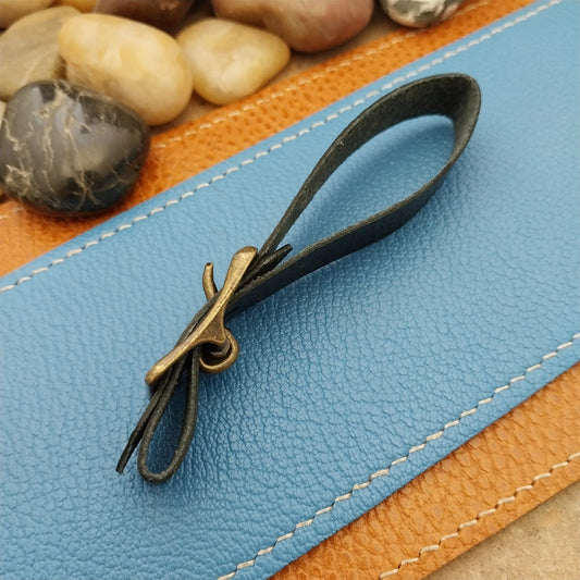 Black Grain Saddle Leather Pocket Watch Fob Strap & Antique Finish Solid Buckle