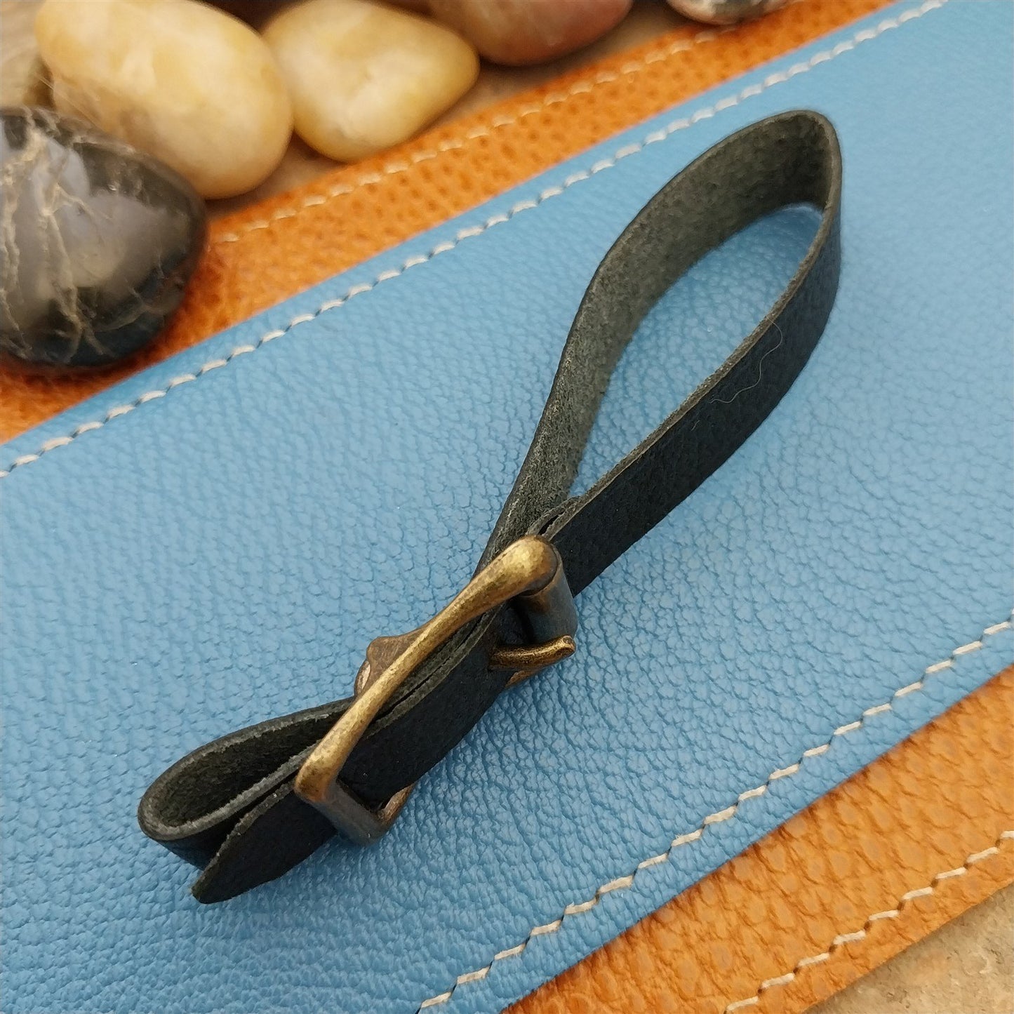 Black Grain Saddle Leather Pocket Watch Fob Strap & Antique Finish Solid Buckle