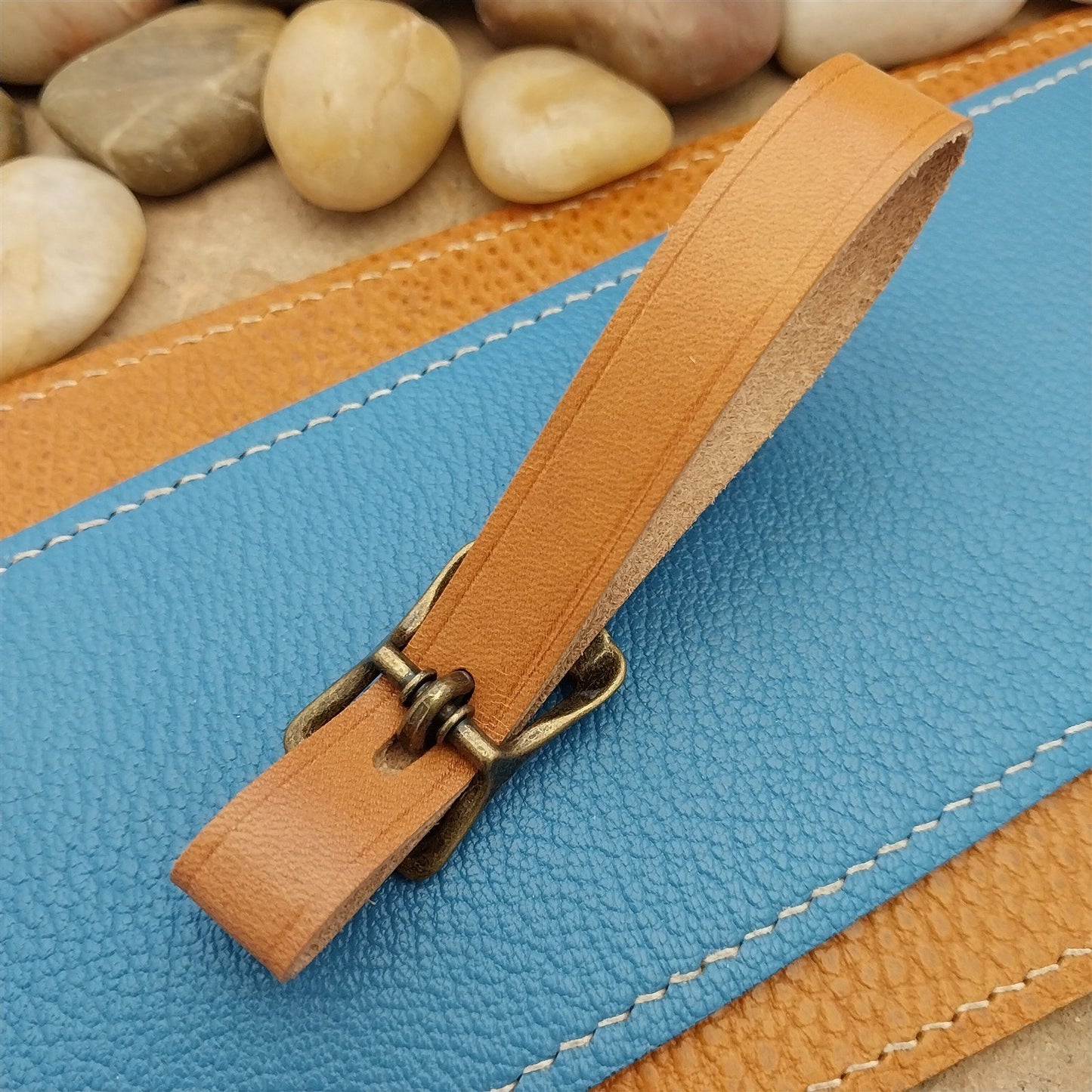 Tan English Bridle Leather Vintage Pocket Watch Fob Strap & Premium Solid Buckle