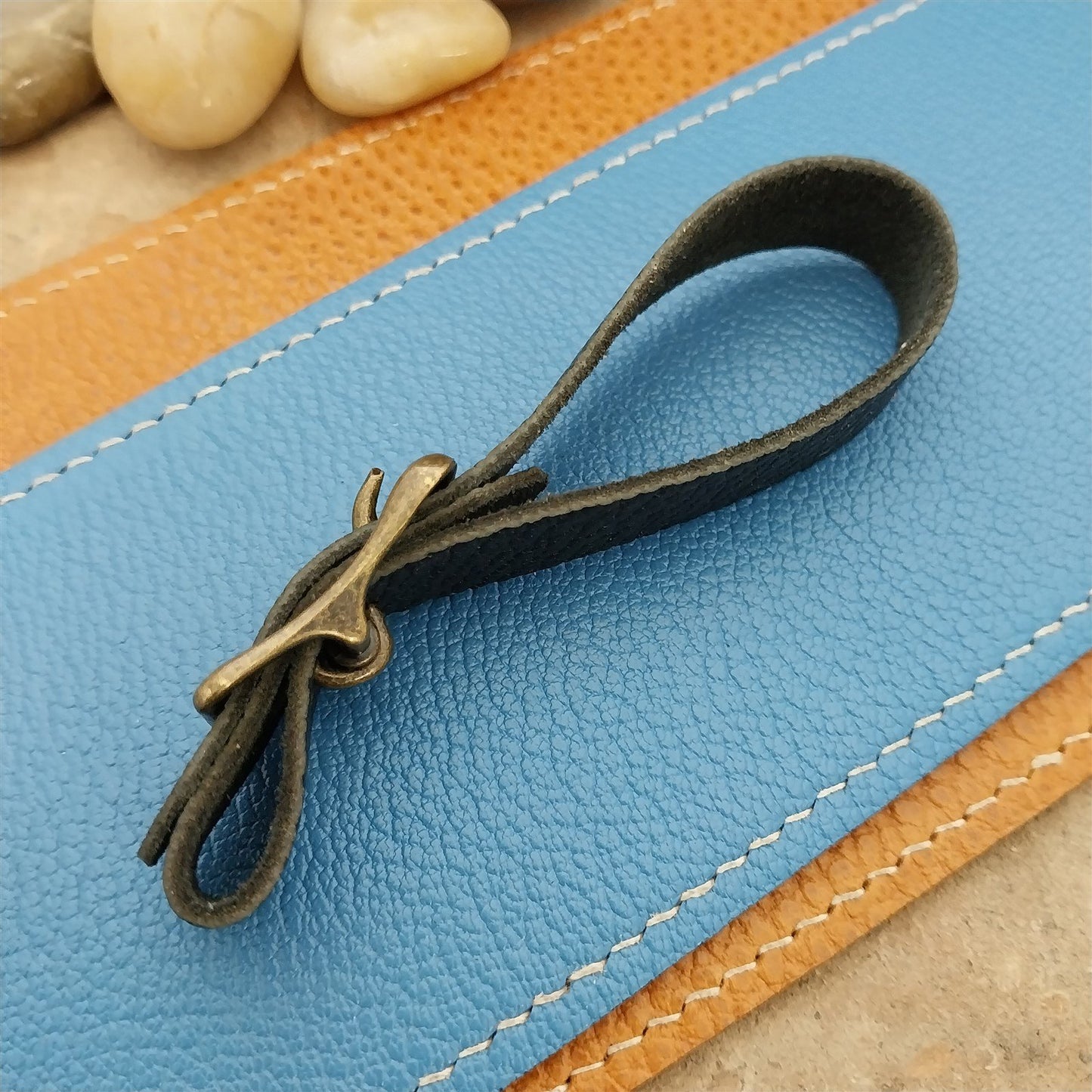 Black French Goatskin Leather Vintage Pocket Watch Fob Strap & Solid Buckle