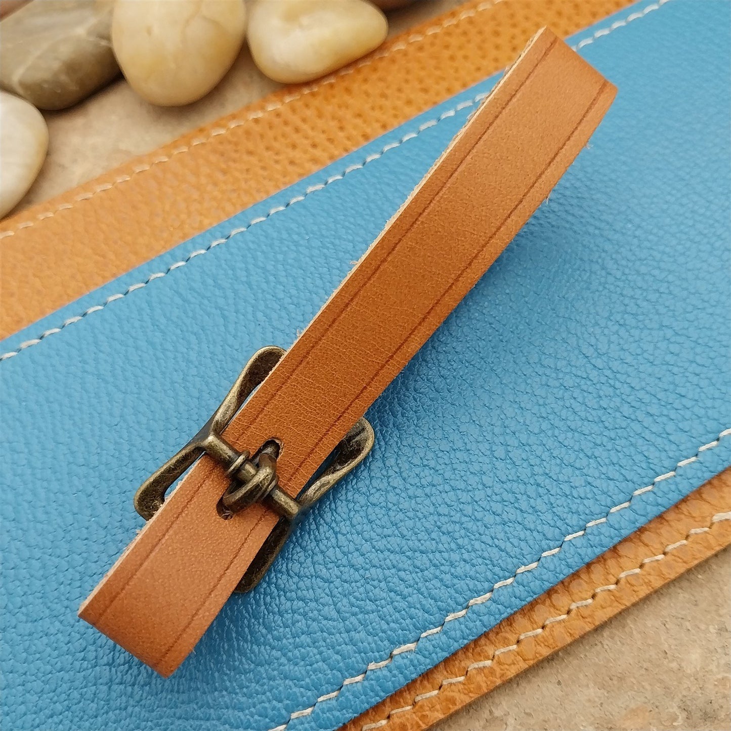 Tan English Bridle Leather Vintage Pocket Watch Fob Strap & Premium Solid Buckle