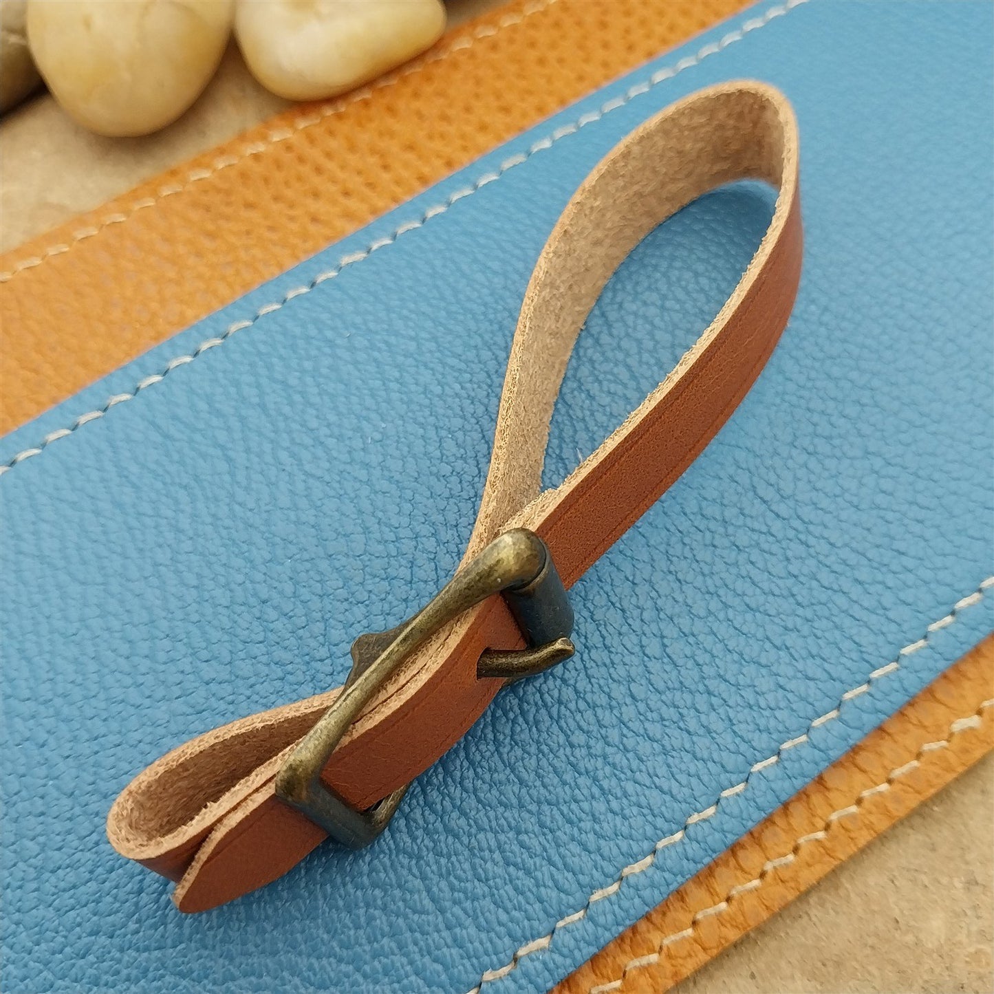 Tan English Bridle Leather Vintage Pocket Watch Fob Strap & Premium Solid Buckle