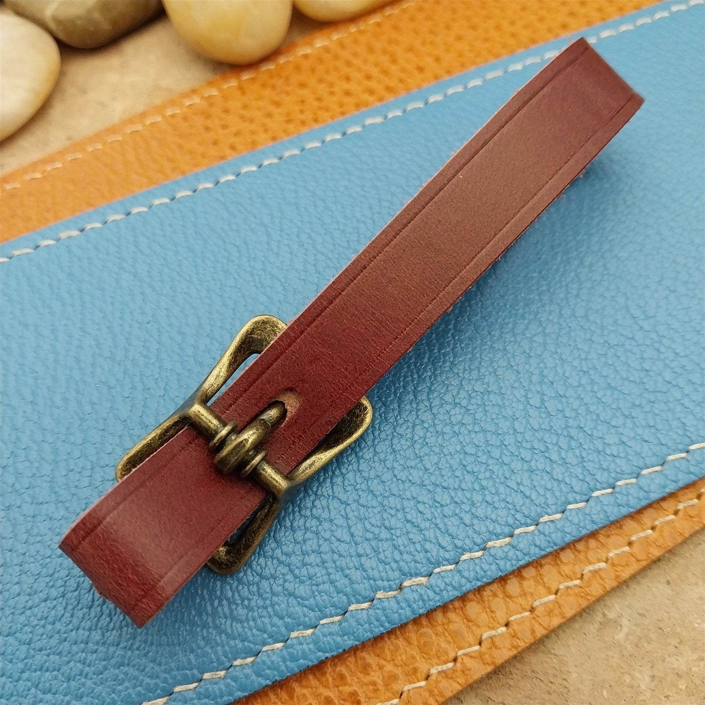 Plum Buttero Leather Vintage Pocket Watch Fob Strap & Antique Brass Cast Buckle