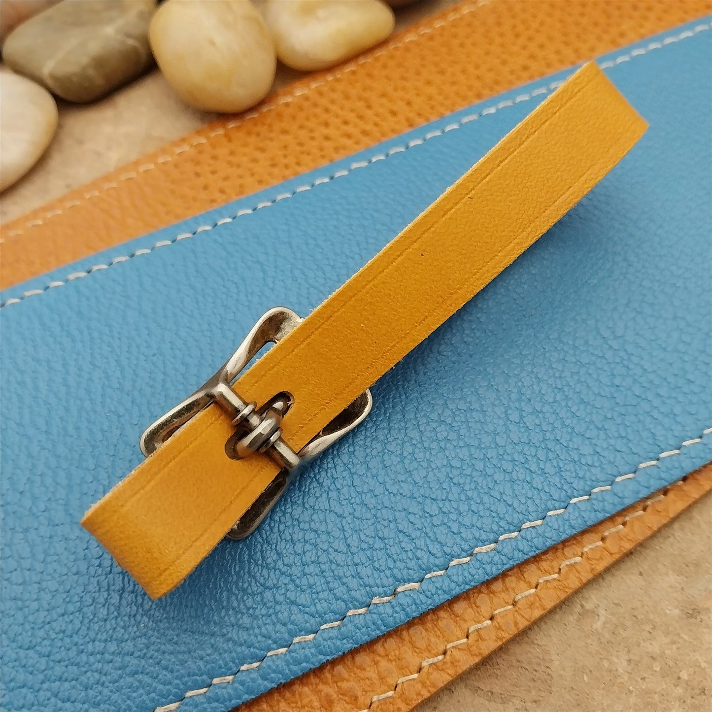 Yellow Italian Leather Pocket Watch Fob Strap & Nickel Finish Solid Buckle