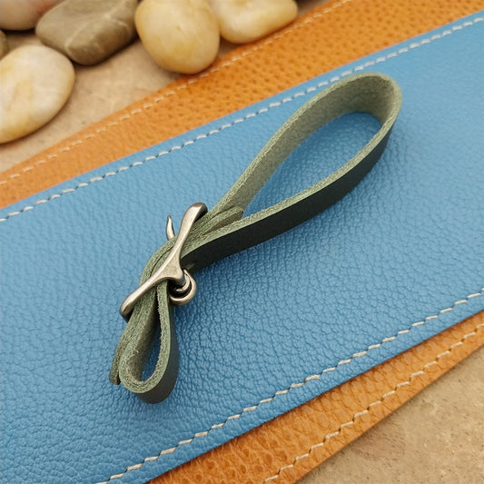 Olive Green Italian Leather Pocket Watch Fob Strap & Nickel Finish Solid Buckle